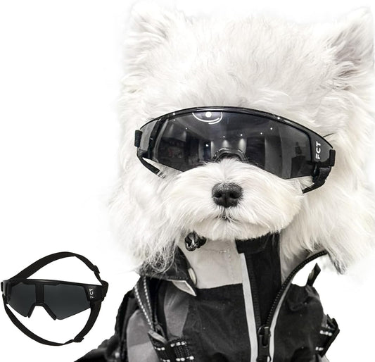 Dog Goggles for Small to Medium Breed, Dog Sunglasses UV Protection, Windproof & Anti-Fog, Puppy Sunglasses with Padded Frame and Adjustable Straps for Outdoor Riding, Driving（Black）