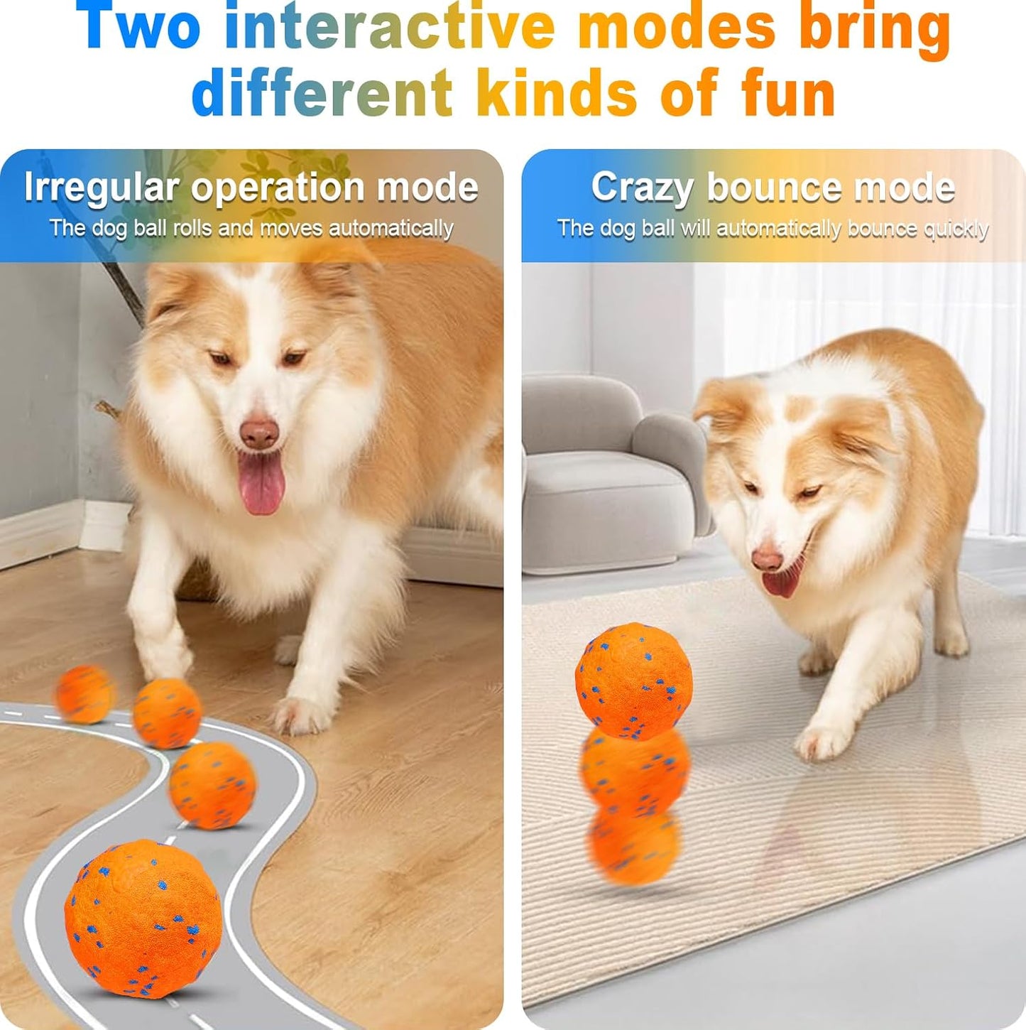 Interactive Dog Toys Ball, Automatic Moving, Bouncing Chew Toys, E-TPU Material, Suitable for Large and Medium-Sized Dogs, Used for Boredom Relief and Daily Training, USB Rechargeable