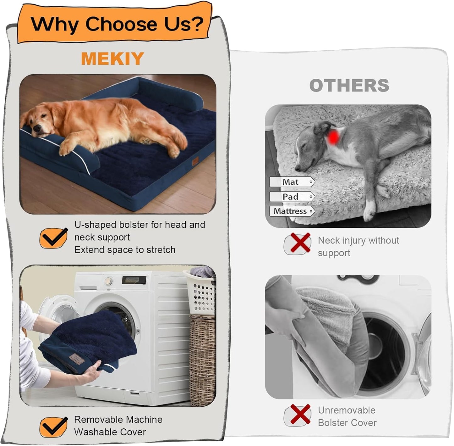 Large Dog Bed Orthopedic Washable | Beds Bolster Pet | XL Large Big Dogs | Memory Foam Couch Sofa | Waterproof with Removable Cover | Navy Blue Dog Bed