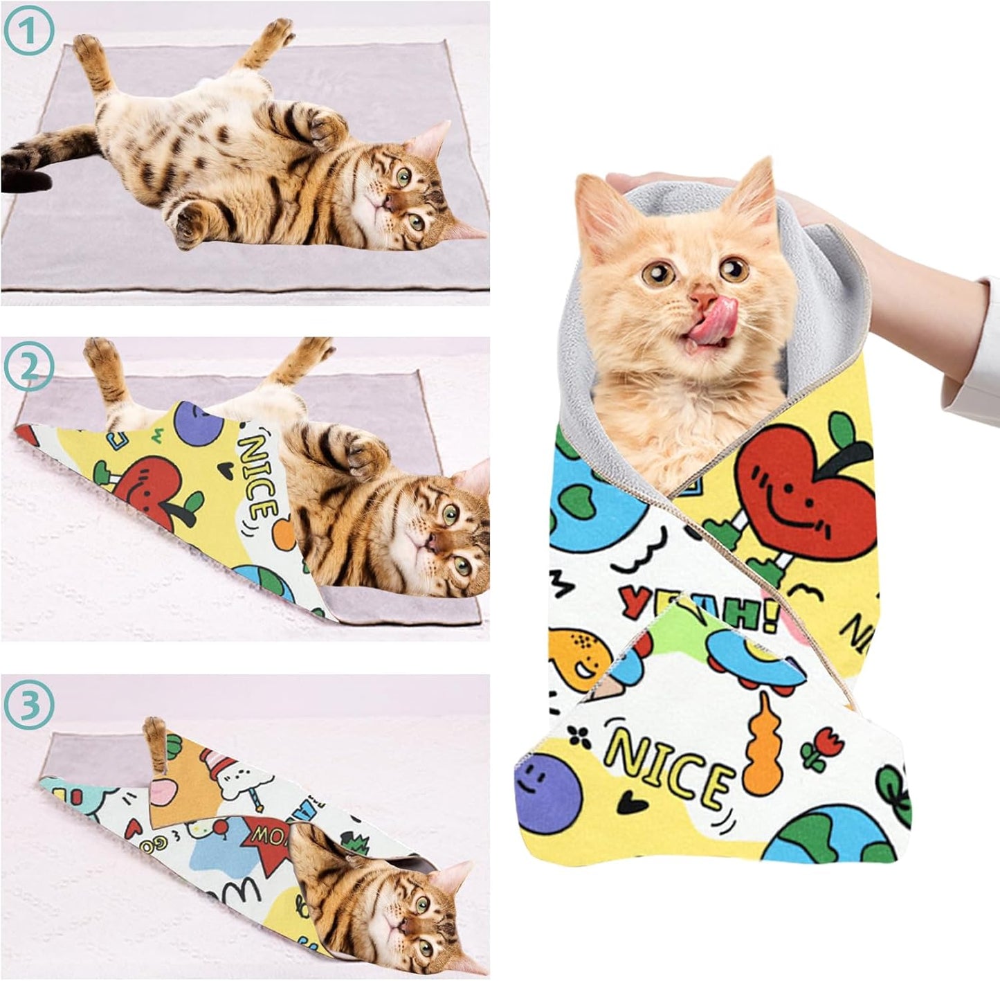 Cat Grooming Wrap, 2pcs [XL+XXL] Cat Restraint Wrap for Nail Clipping, Ear Cleaning, and Teeth Brushing, Self-Adherent, Anti-Bite, Anti-Scratch, Anti Scratch, Pink+Yellow