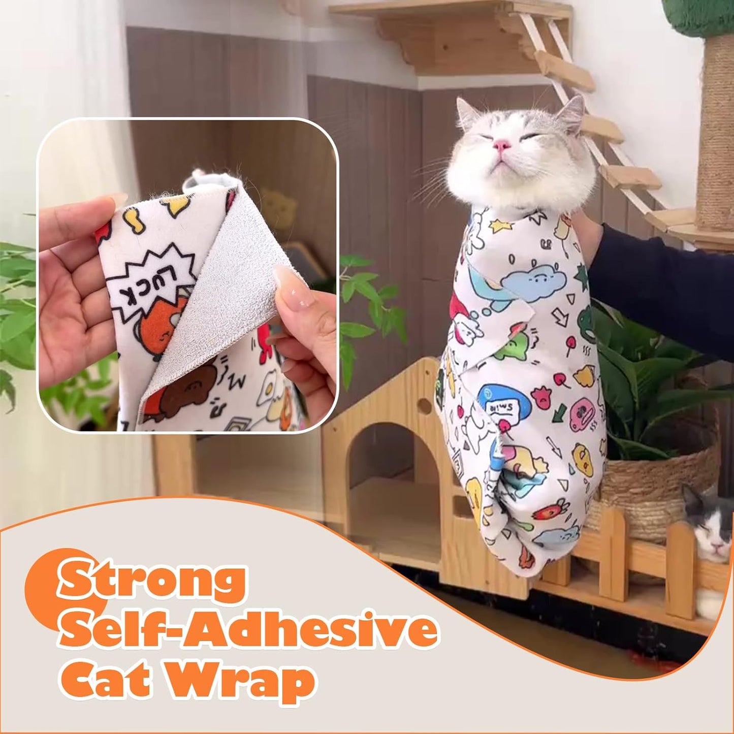 Cat Grooming Wrap, Cat Wrap Self-Adherent, Anti-Scratch Anti-Bite, Anti-Escape Grooming Bag for Cats Nail Clipping, Ear Cleaning, and Teeth Brushing (19.7 × 19.7" Cat Prints)