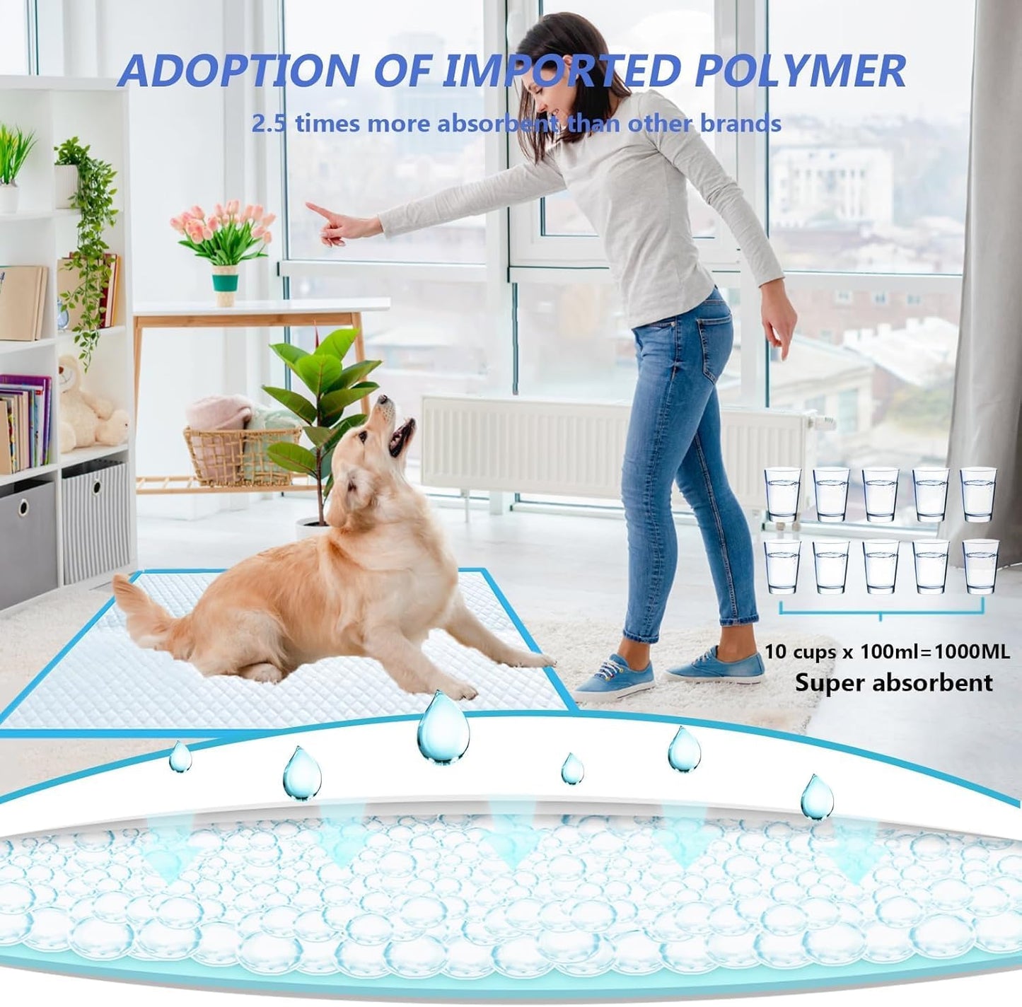 XXXL Puppy Pee Pads for Dogs 31"x47" 40 Count, Pee Pads Extra Large, Leak-Proof & Super Absorbent Dog Pee Pads, Thicken Disposable Potty Pads Puppy Training Pads for Cats Rabbits