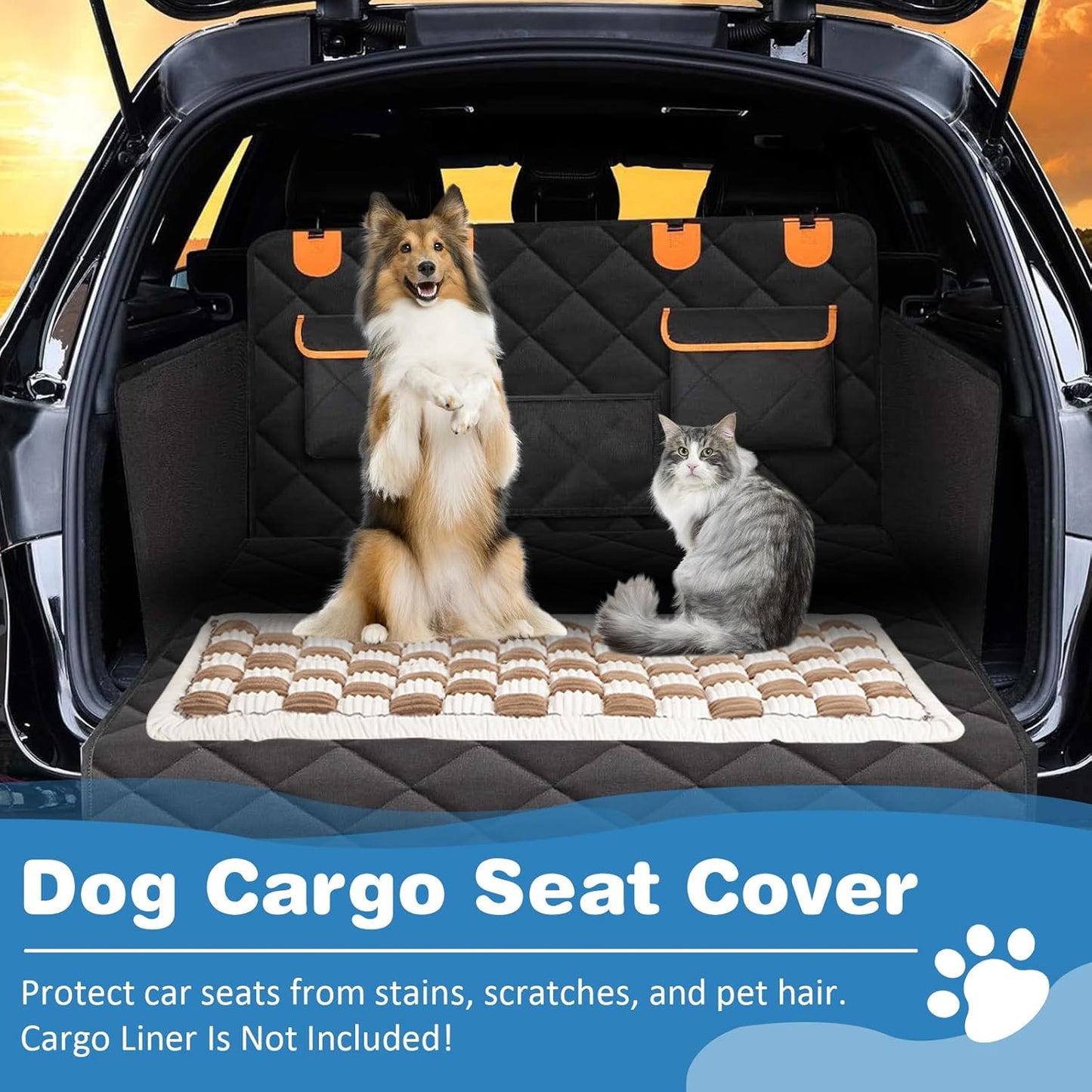 VClife Khaki Plaid Dog Car Bed Mat, Non-Slip Backseat Extender Pet Blanket, Washable Dog Bed Mat for SUVs, Sedans & Small Trucks, Portable Travel Pad for Dogs, Wear Resistant, Pet Friendly, 51"×23.6"