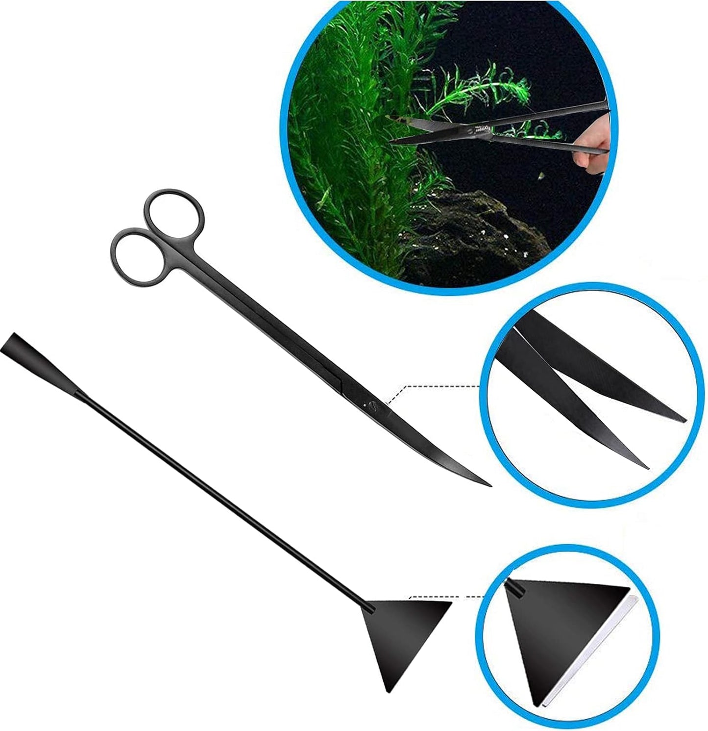 Aquarium Scissor Tweezers Spatula Tool - 4 in 1 Stainless Steel Aquatic Plants Aquascaping Tools Set for Fish Starter Kits & Aquariums Tank(Black)