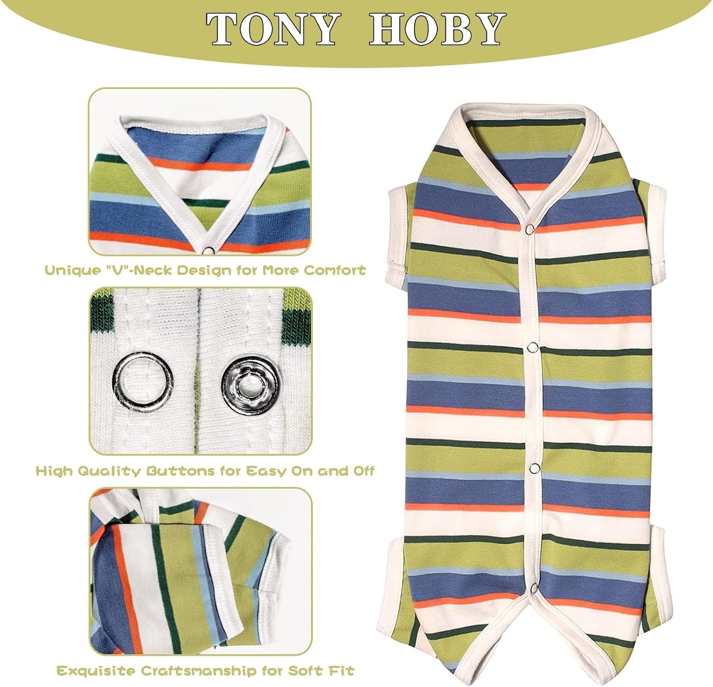 TONY HOBY Dog Pajamas, Dog Jumpsuit, Colorful Dogs Shirt, Dogs Surgery Recovery Suit for Small Medium Breeds (Blue&White, Boy, XS)