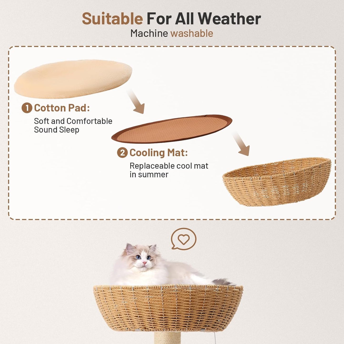 Heavy Duty Cat Tree with Scratching Post,Capsule,Basket,and Bed Modern Tall Cat Condo for Indoor Large