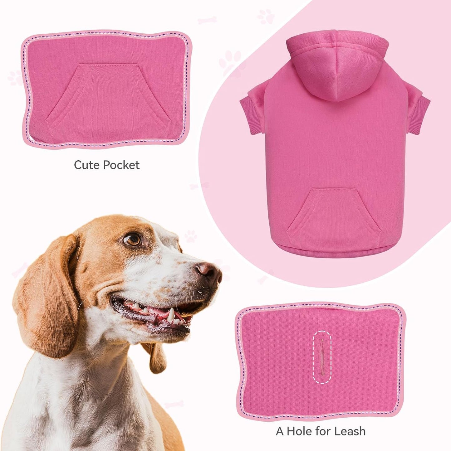 Dog Hoodie Dog Sweaters for Large Dogs Dog Sweater Solid Soft Brushed Fleece Dog Clothes Dog Hoodie Sweatshirt with Pocket(Pink-L)