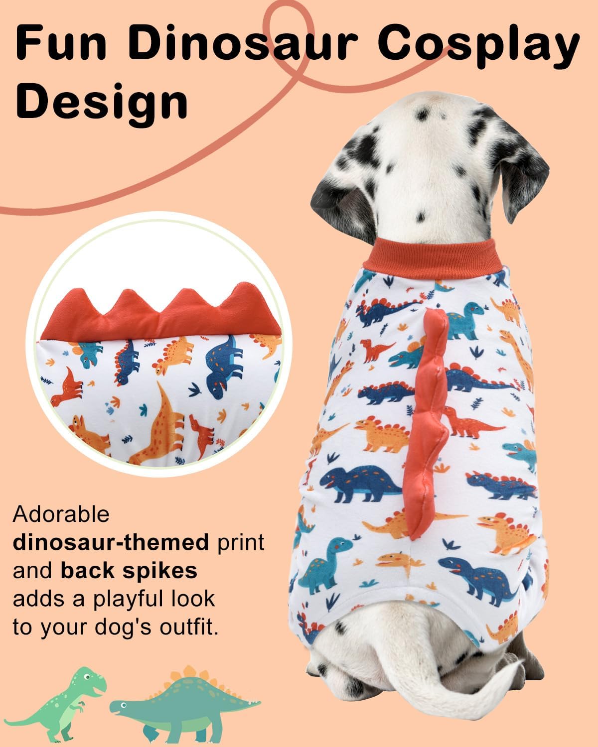 CuteBone Dinosaur Costume Dog Pajamas, Stretchy Spandex Crystal Velvet Sleepwear Coat for Small Dogs, Soft & Warm Pet Outfit Clothes for Cold Weather, Cozy Pullover Design COSP02M