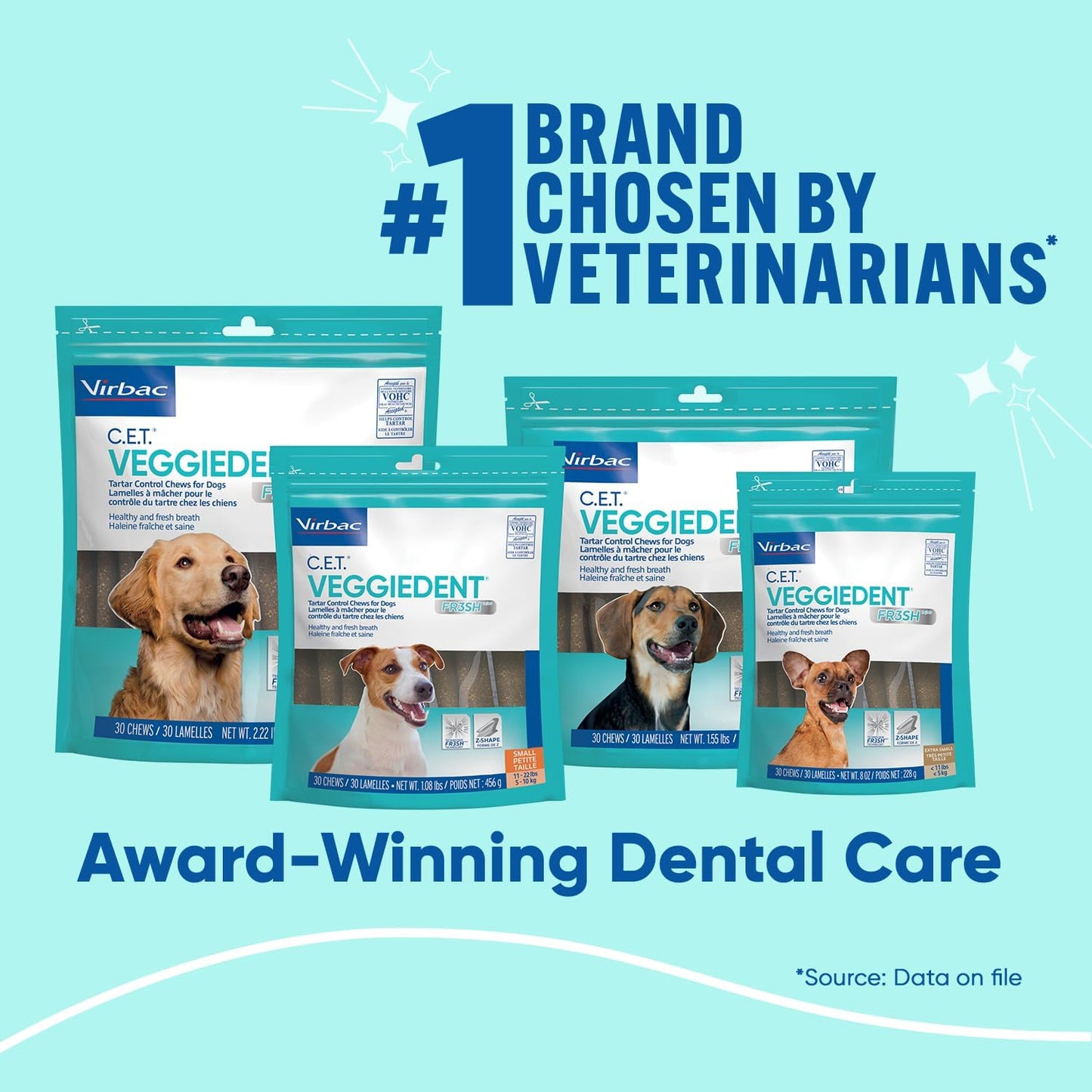 Virbac C.E.T. VEGGIEDENT FR3SH Tartar Control Chews for Dogs, Medium, Beef, 1.6 pounds