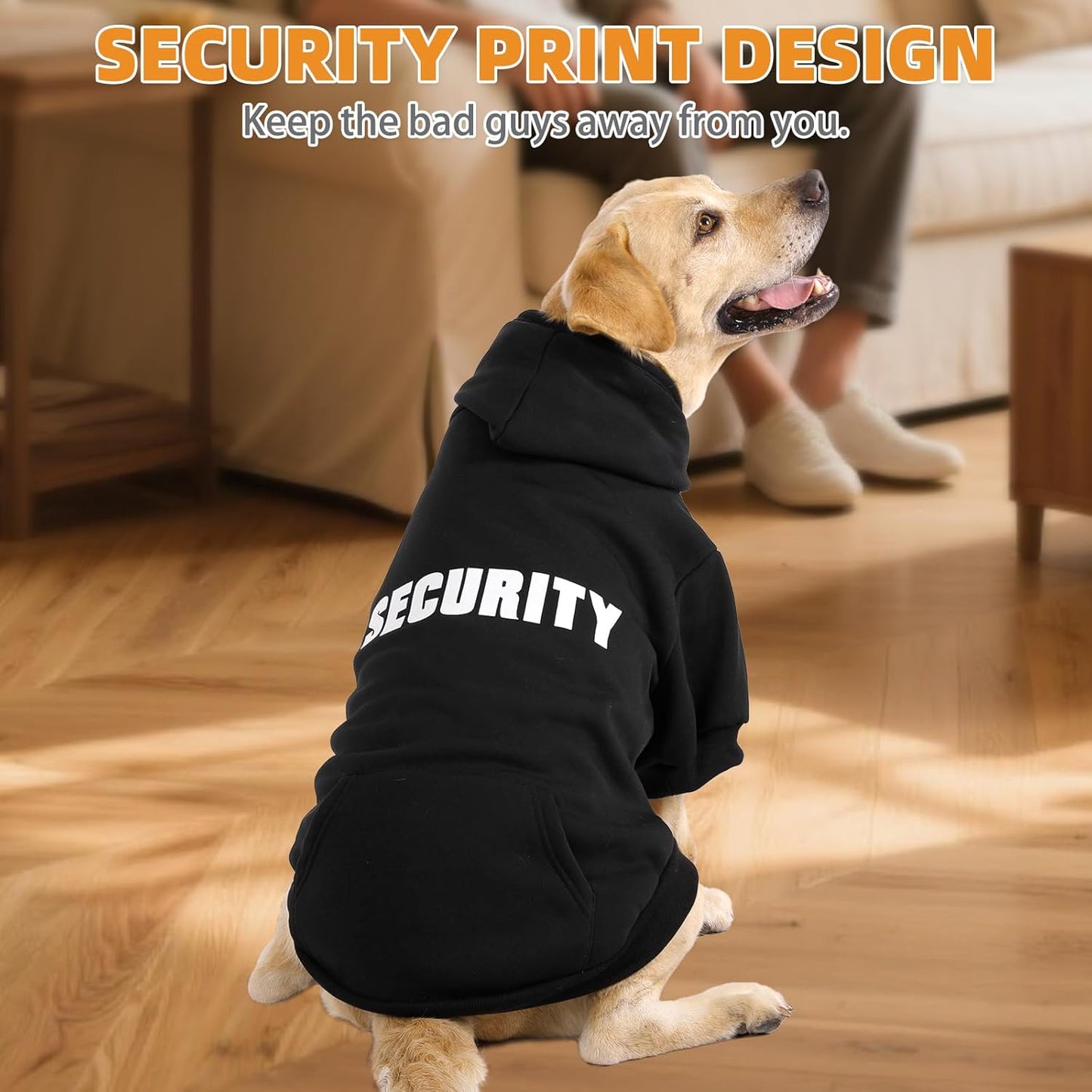 KOOLTAIL Security Dog Hoodie, Fall Puppy Sweater Clothes for Small Medium Large Dogs, Soft Warm Winter Pet Cold Weater Coats Hooded Sweatshirt with Pocket, Dog Halloween Costume for Girl Boy, Black L