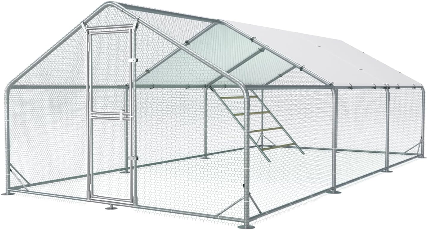 Large Metal Chicken Coop, 10x20x6.5FT Chicken Runs for Yard with Cover
