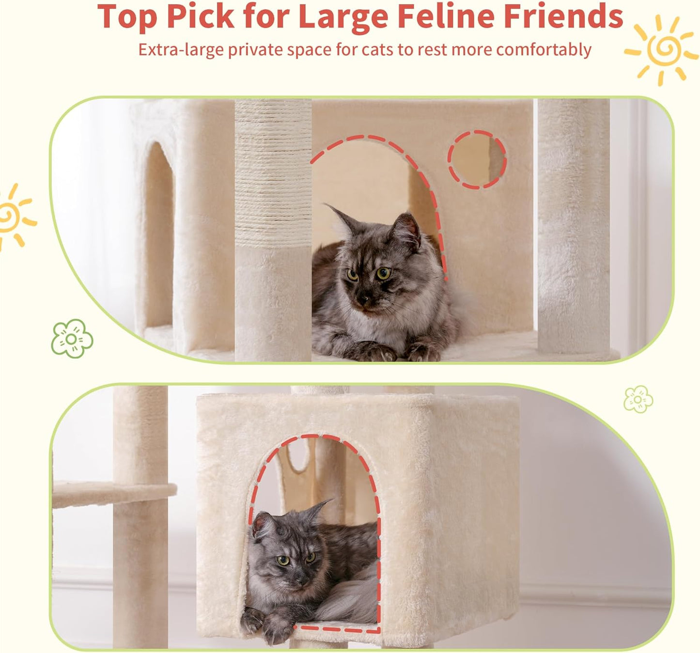 Hey-brother Tall Cat Tree Tower, Heavy Duty Scratching Posts with Large Platforms, Cozy Condos, Big Hammock, Toy Balls, Multi-Level Furniture for Indoor Adult Cats, 80.7 Inches, Beige MPJ039M