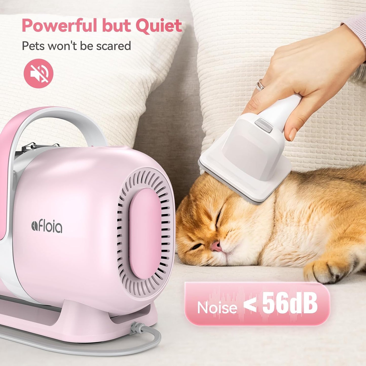 Afloia 6-in-1 Dog Grooming Kit, Pet Grooming Vacuum for Shedding, Dog Hair Vacuum with Clipper Nail Trimmer Grinder, Pet Brush Groomer at Home, Low Noise Cats Hair Remover, 1.5L Dust Cup, Pink