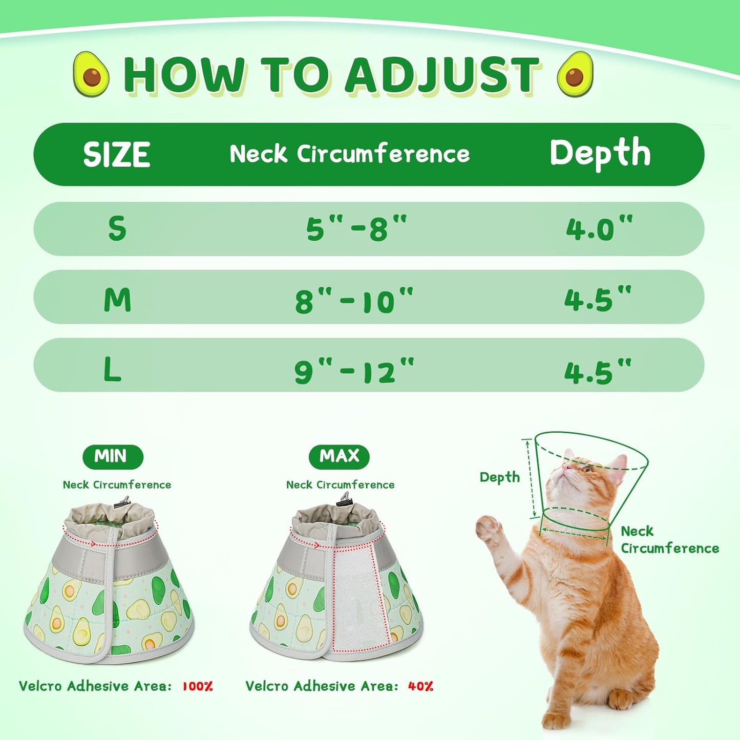 Cat Cone Collar Soft to Stop Licking, Adjustable, Foldable Lightweight Kitten Cones After Surgery Recovery for Cats & Kittens, Cat Cone Alternative (Light Green, S)