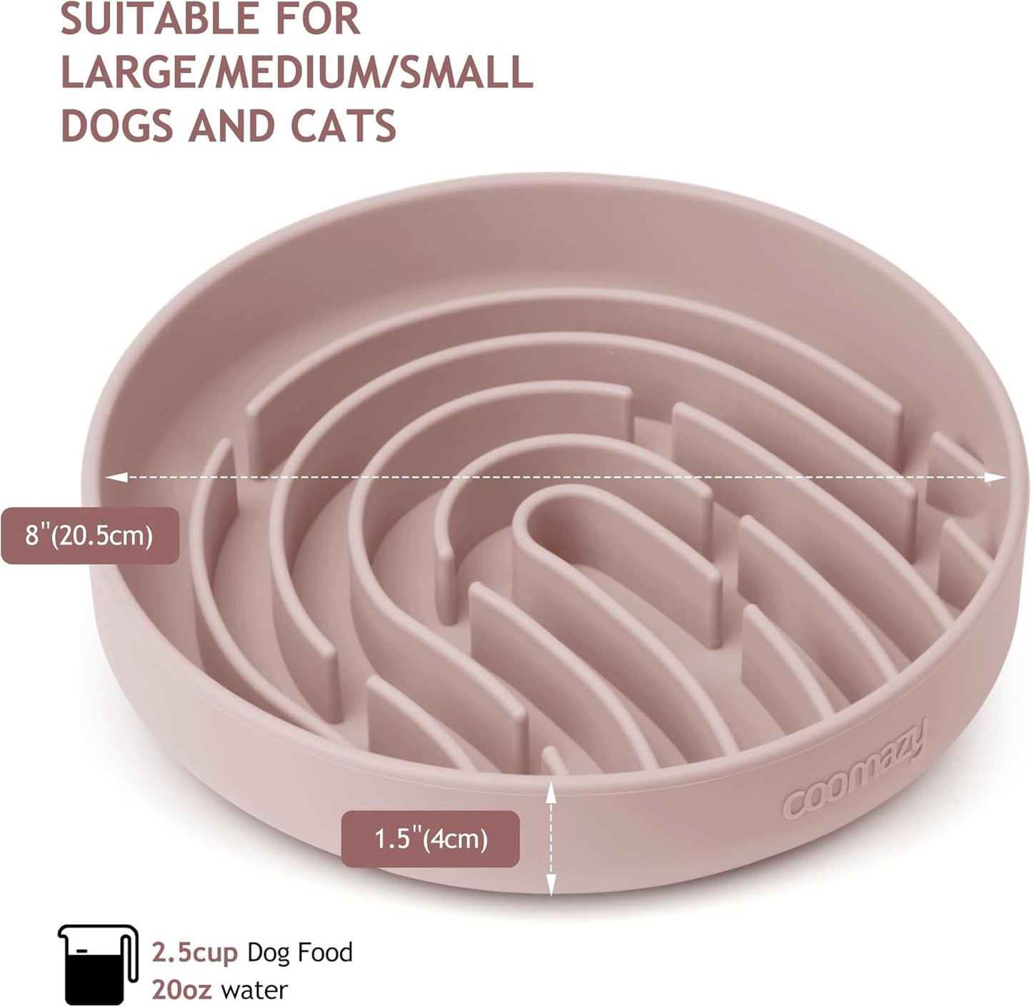 Coomazy Large Silicone Slow Feeder Dog Bowls, Interactive Puzzle Toy for Pets Food Training, Keeps Dogs Busy, Prevents Puppy Overeating (Dusty Pink, Large: 3.2Cup)