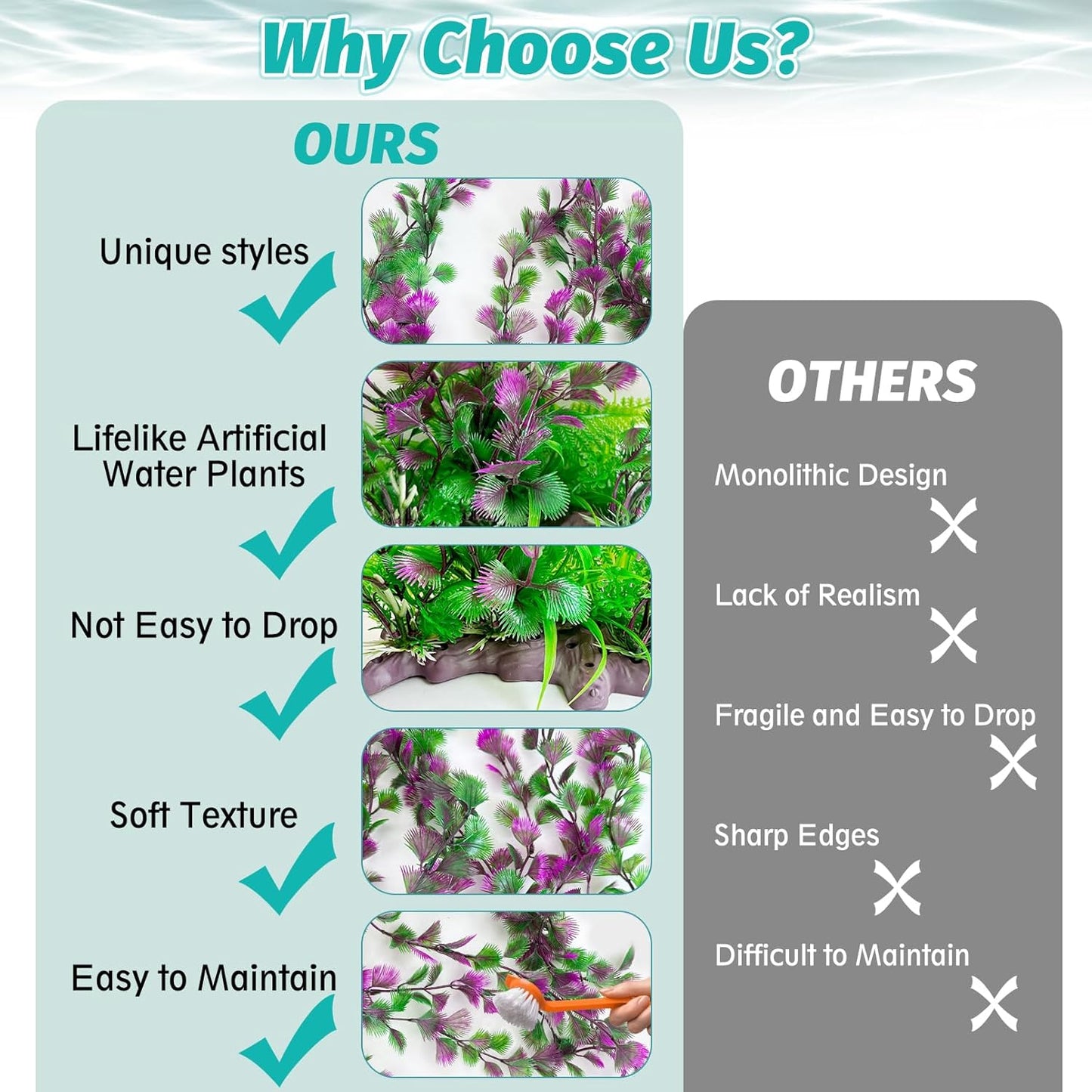 Hamiledyi Aquarium Plastic Plants Aquarium Decor Artificial Fish Tank Plants,Tall Fish Tank Decorations, Extra Large Aquarium Plant 20.4-inch Tall,2PCS