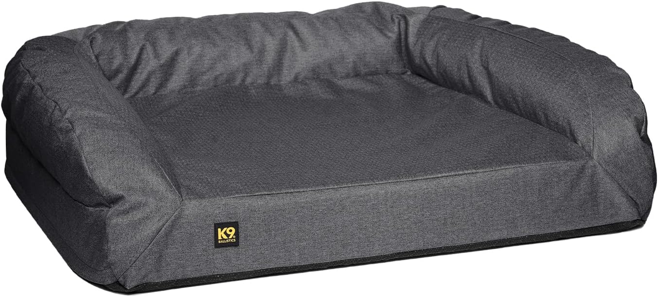K9 Ballistics Tough Bolster Orthopedic Sofa Dog Bed with Removable Washable Cover - Durable, Water Resistant with Nonskid Bottom - X-Large, Titanium Premium Finish