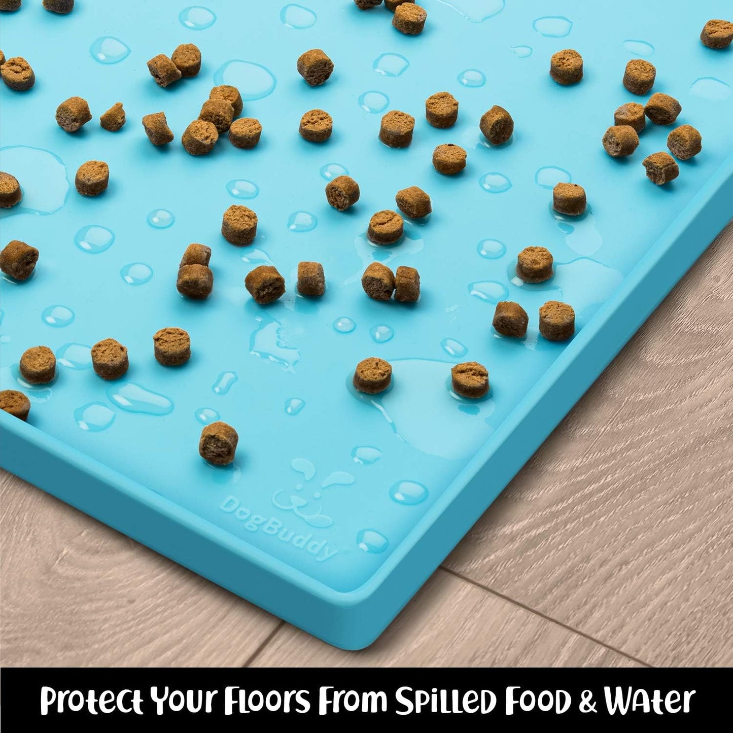 DogBuddy Dog Food Mat – Waterproof Dog Bowl Mat for Food and Water, Silicone Pet Feeding Mats for Floors, Non-Slip Placemat with High Edges for Dogs Bowls, Puppy Essentials (Small: 19"x12", Maya)