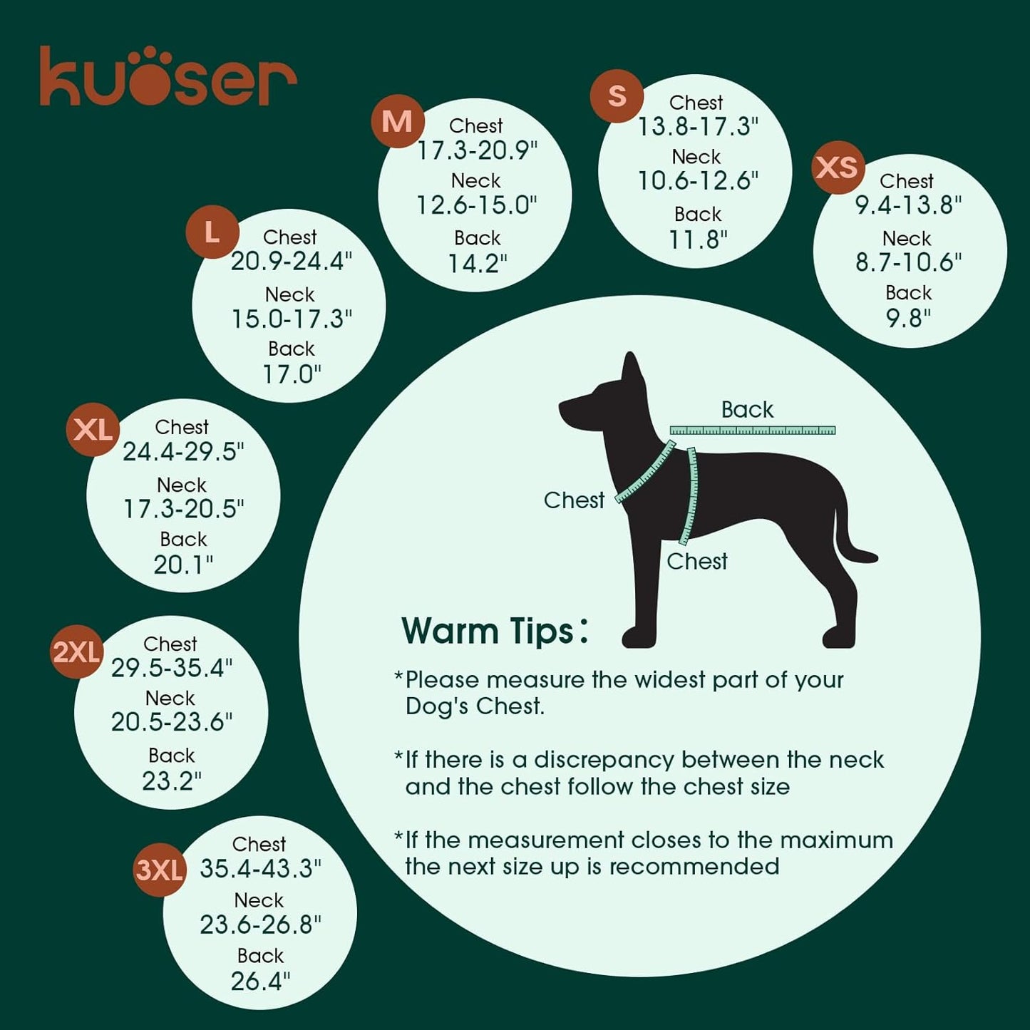 Kuoser Waterproof Dog Coat, Reversible Dog Jacket for Medium Dogs, Adjustable Durable Doggie Winter Coat Warm Puppy Cold Weather Apparel from Small to Large Breed, Navy M
