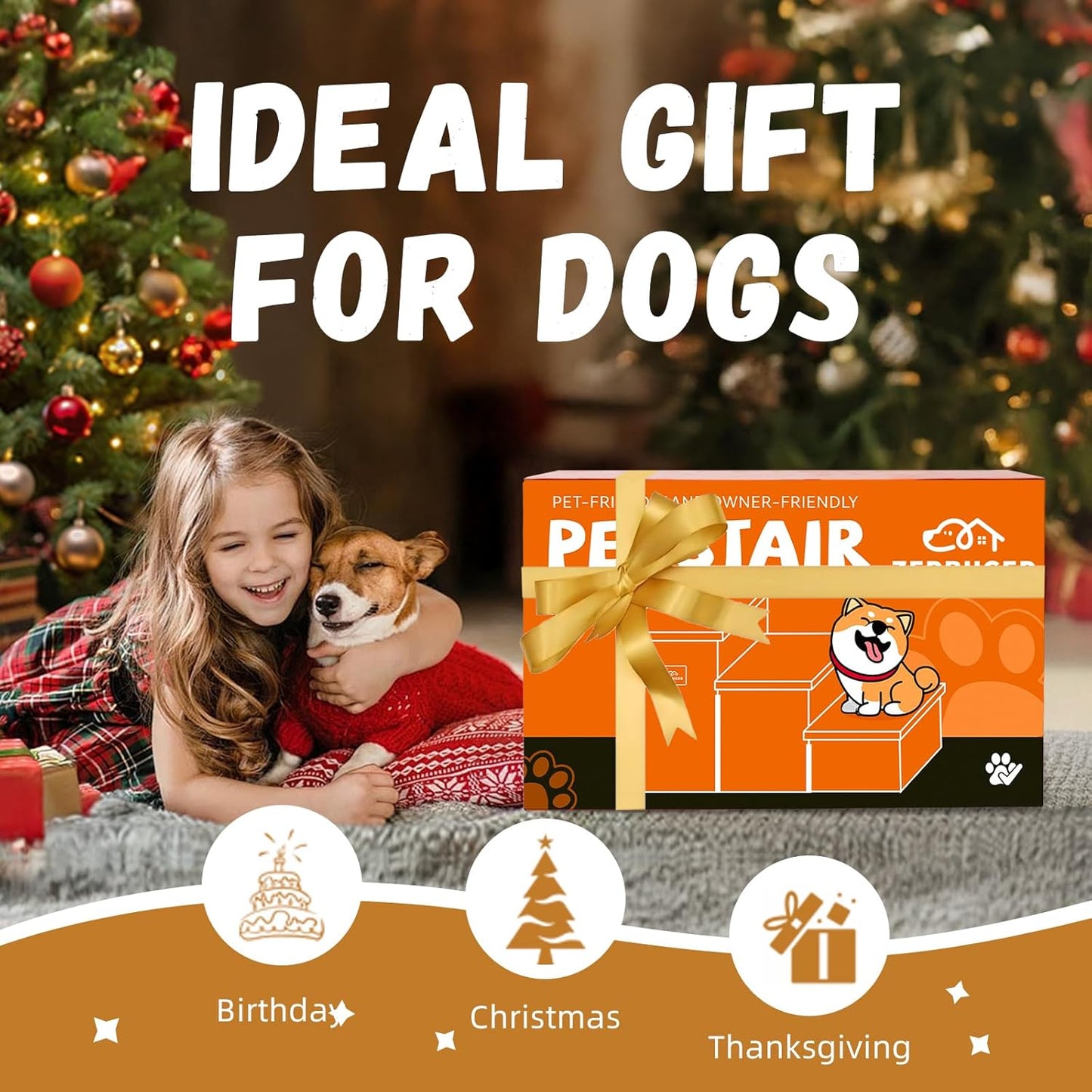 Dog Stairs with Storage 18" H, 3-Step Wider Dog Steps for Small/Medium/Large Old Dogs Cats, Folding Sturdy Pet Stairs for Climbing Bed Couch, Ramp for Car Hold Up to 200 lbs, Dark Green