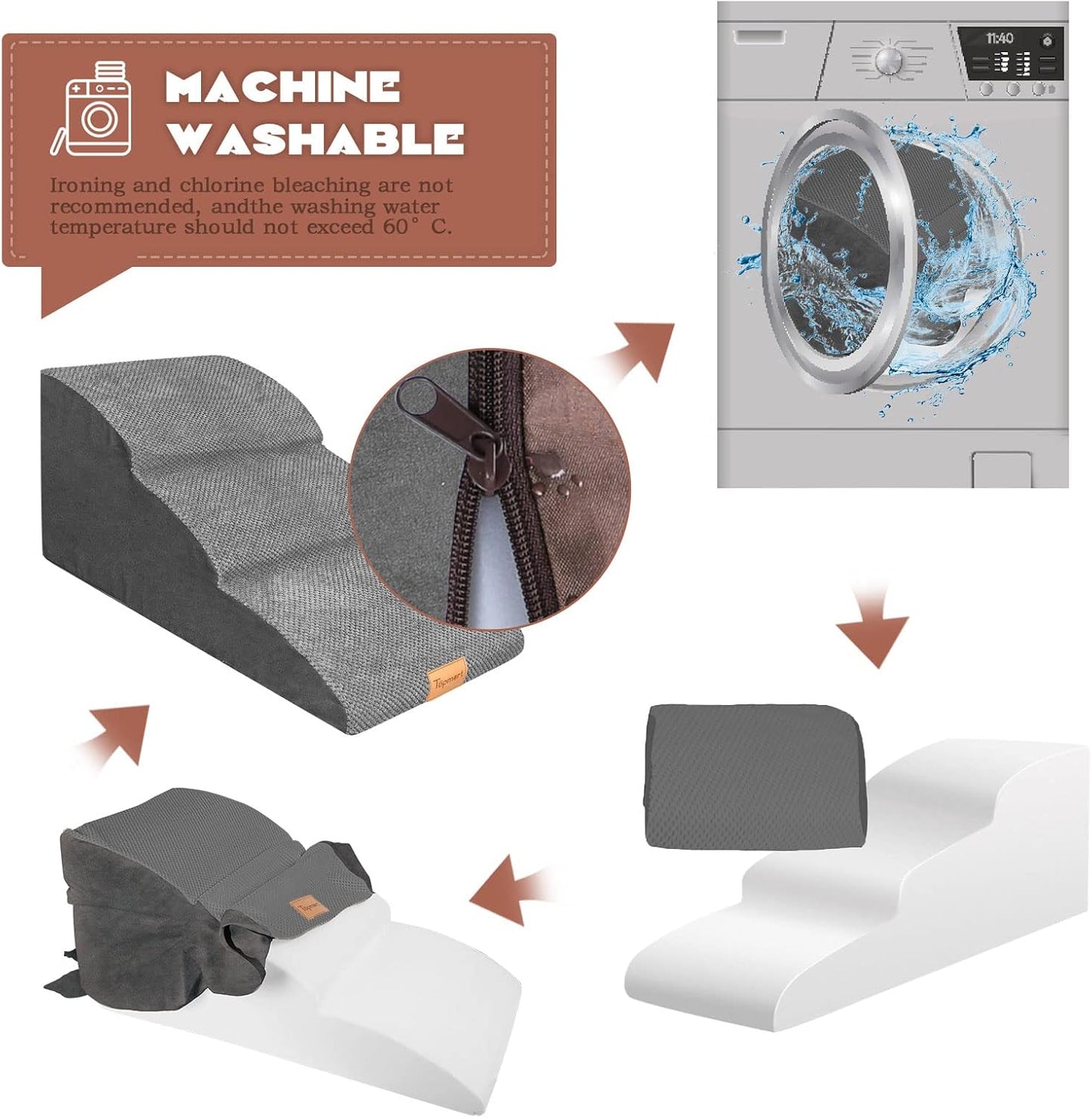 Topmart High Density Extended Foam Dog Ramp&Steps 3 Tiers,15.7" High,Non-Slip Dog Stairs with Waterproof Cover,Soft Foam Pet Ladder,Best for Injured,Older Cats,Pets with Joint Pain