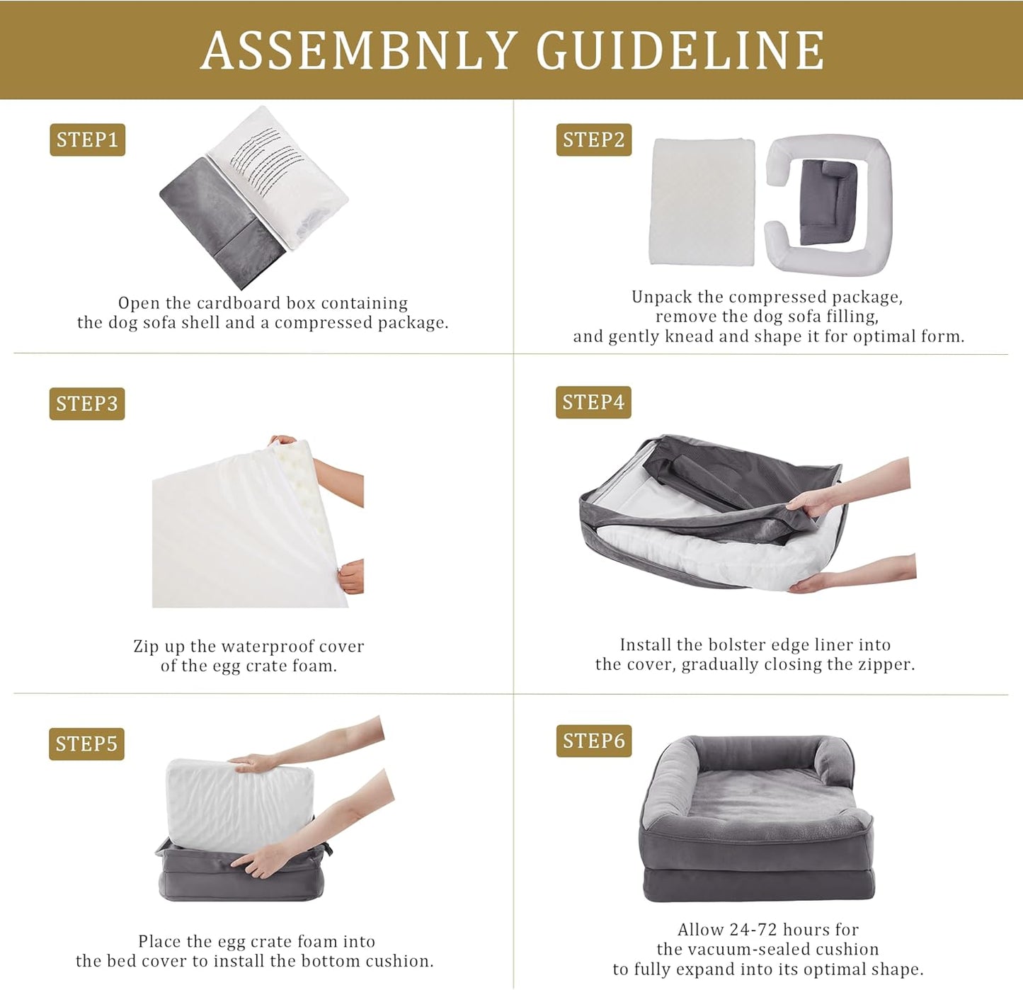 Bedfolks Orthopedic Dog Bed XL, Waterproof Dog Sofa Bed for Extra Large Dogs, Egg Foam Pet Couch Bed with Removable Washable Cover and Nonslip Bottom, Light Grey