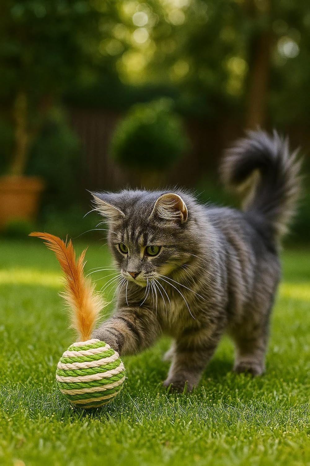 Ball for cat with Feathers - Balls for Cats– Natural Toy for Indoor Cats – Eco-Friendly, Durable, Interactive Play Balls for Kittens – Pet-Safe Chew & Scratch Toys (Green)