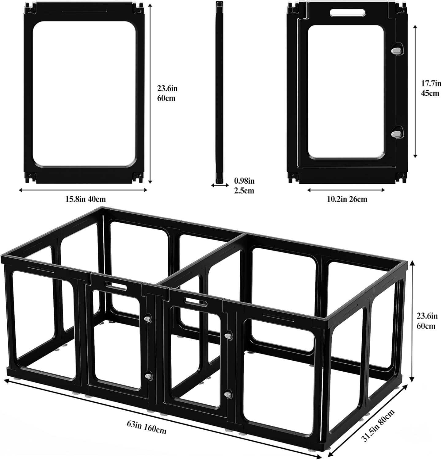 Clear Acrylic Dog Playpen with Door, for Puppy Cat Rabbit Transparent Pet Pen, Black Dog Playpen Indoor, Dog Fence, Easy Assemble & Cleaning Dog Pen for Small & Medium Dogs (23.6“ Height, 14PCS)