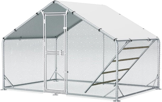Large Metal Chicken Coop, 10x6.5x6.5FT Chicken Runs for Yard with Cover,