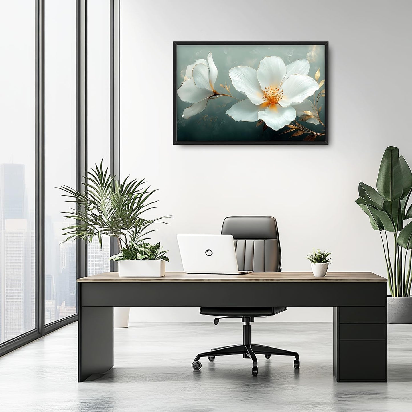 Large White Floral Wall Art for Living Room, Flower Canvas Oversized Wall Decor, Aesthetics Framed Pictures Painting Print Artwork for Bedroom Office 36L" x 24W"