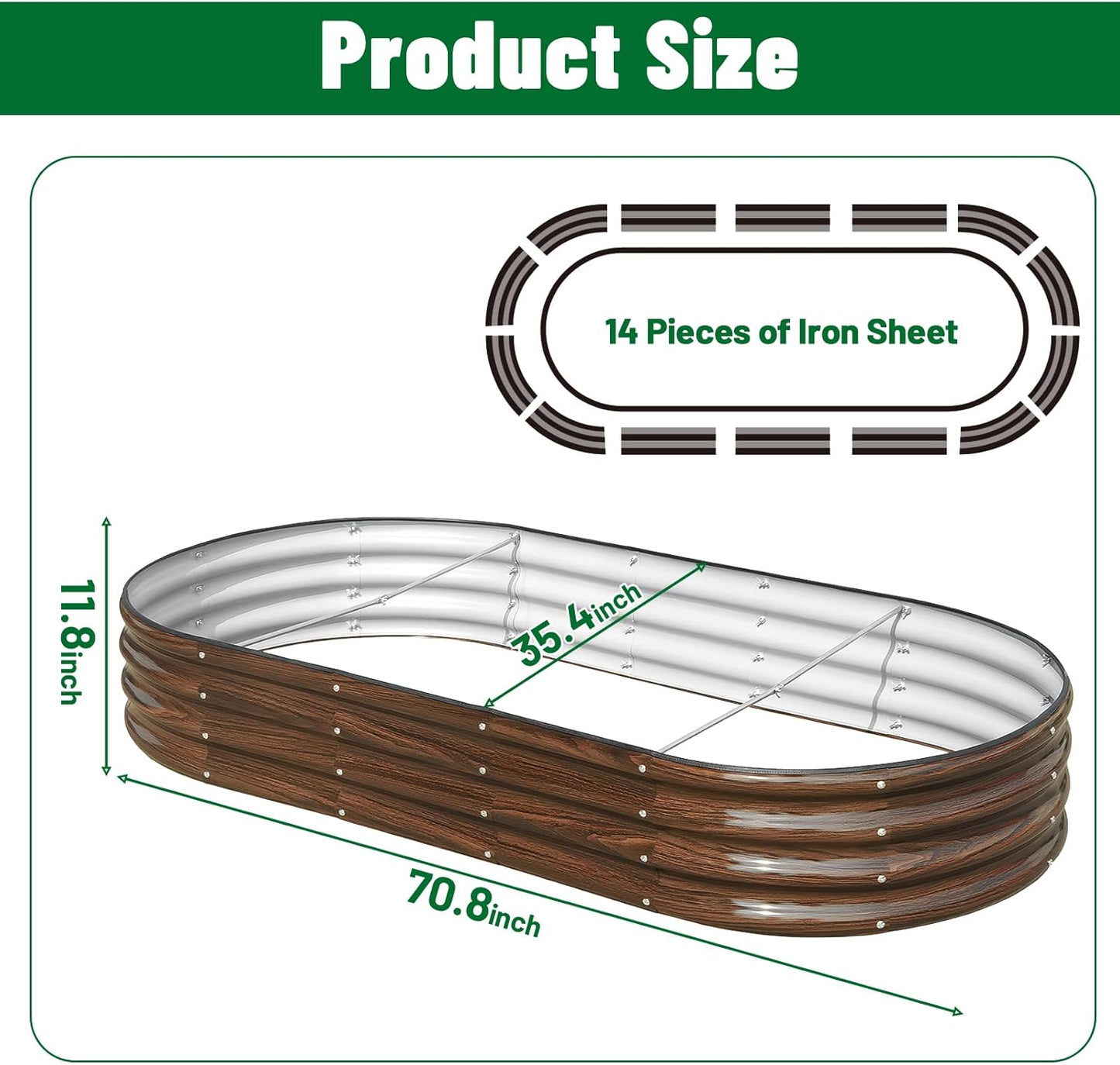 SnugNiture 2 Pcs 6x3x1ft Raised Garden Bed Kit, Outdoor Oval Metal Garden Planter, Ground Planter Box for Gardening Vegetables Flowers, Brown