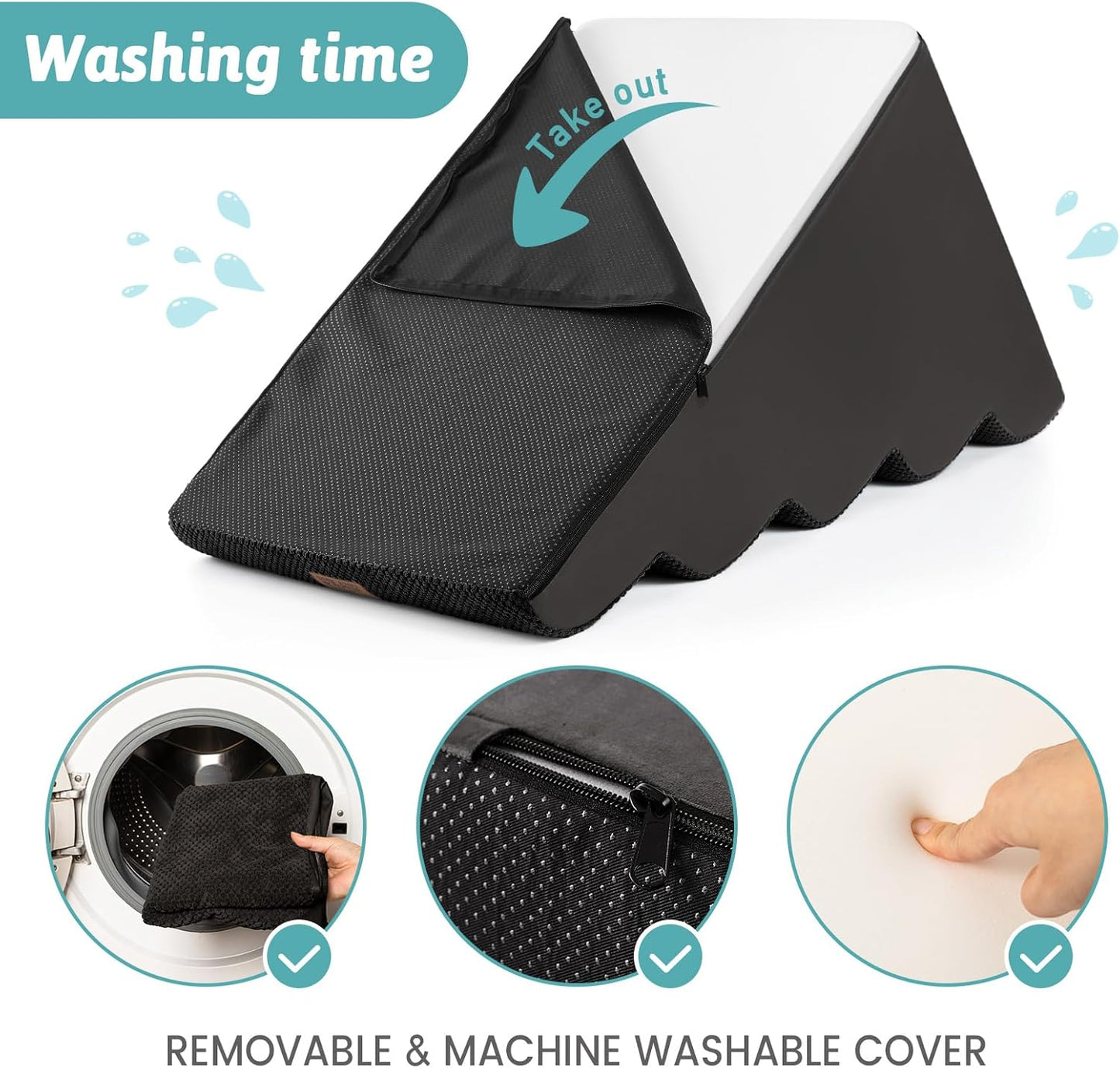 Dog Stairs for Small Dogs 15.7" H, Curved Dog Step for Puppy, Older Cat, Medium Pet Ramp for Sofa, Couch or Bed, Ladder with High Density Foam, 15.7x22.4x15.7 inch, 3 Step, Black