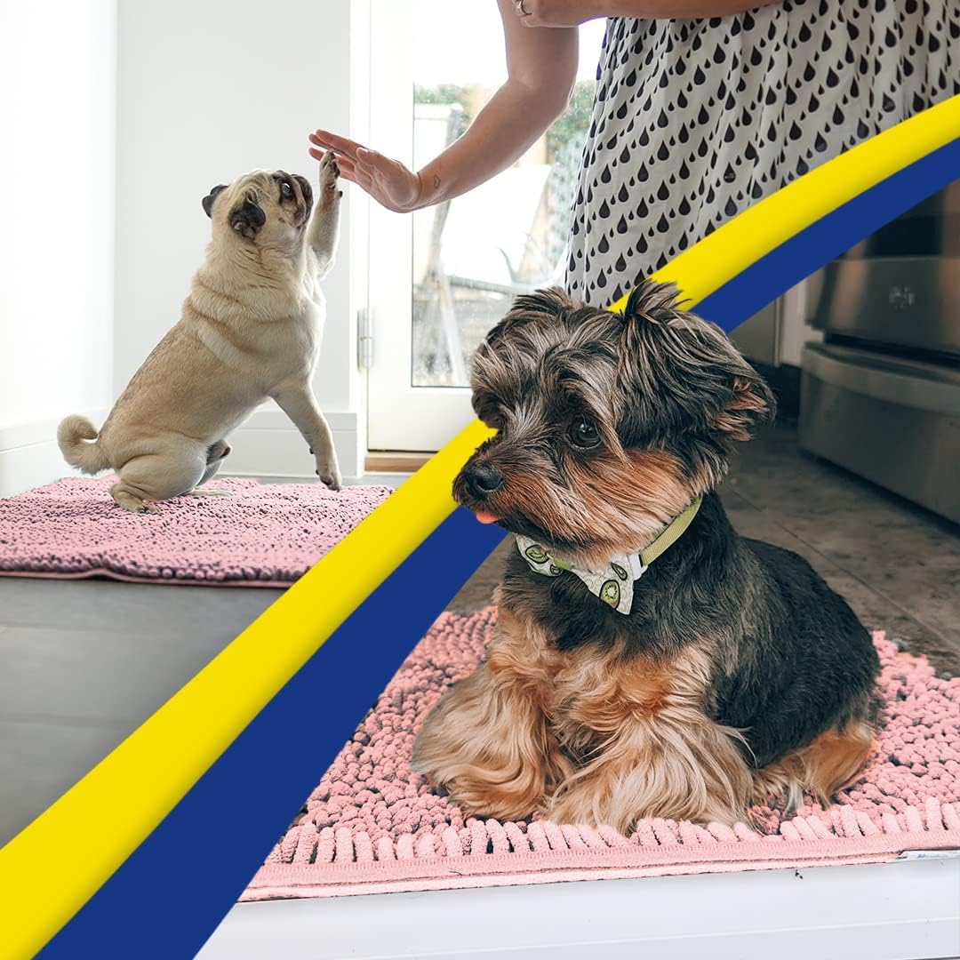 Muddy Mat® Original Dog Door Mat for Muddy Paws, Super Absorbent Microfiber, Non-Slip Washable Pet Rug, Quick Dry Chenille Entryway Carpet, Machine Washable Indoor Outdoor mat, Pink 48"x72"