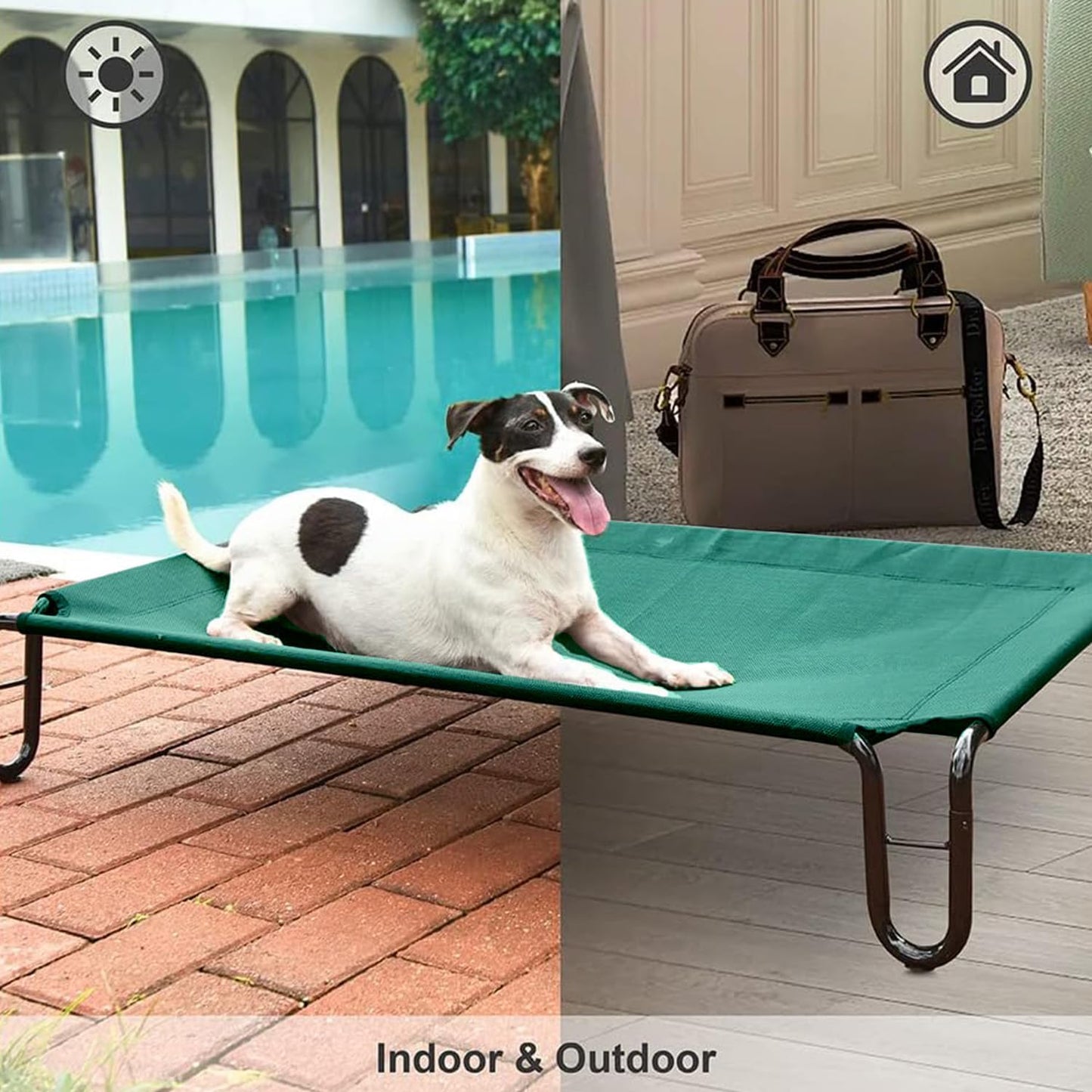 pettycare Elevated Outdoor Dog Bed - Raised Cots Bed for Large Dogs, Waterproof Pet Hammock Easy to Assemble, Cooling Frame Cot with Breathable Teslin Mesh, Durable, Non Slip, Up to 65 lbs,Green