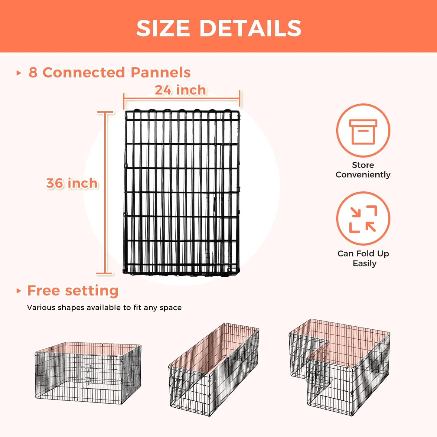 Foldable Dog Playpen 36" Height 8 Panels Metal Exercise Pen No Door - Indoor/Outdoor Dog Play Pen for Small-Medium Dogs, Portable Pet Fence for Yard Garden Camping, Black