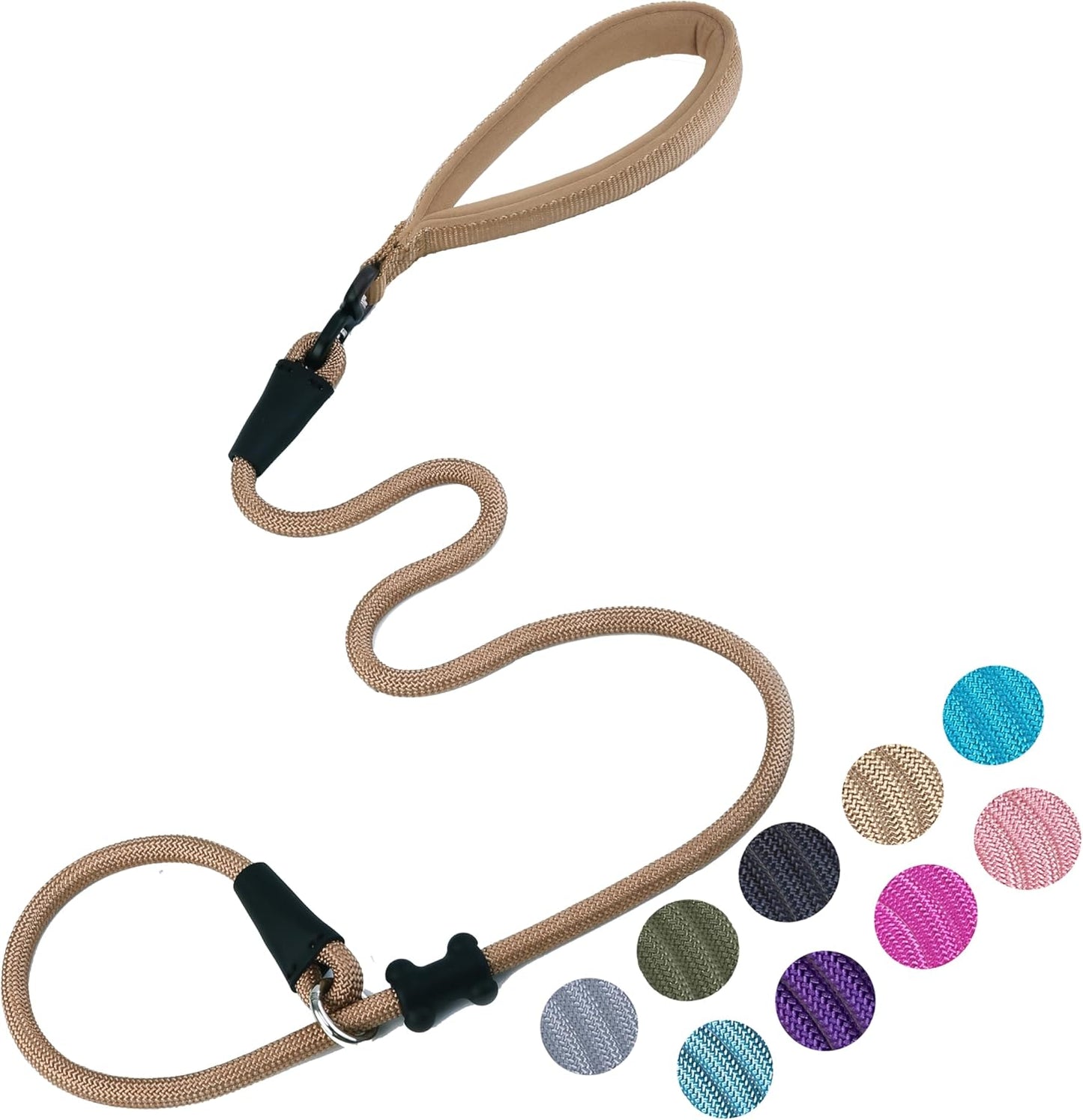 Slip Lead Dog Leash，Strong Nylon Rope Leash and Padded Handle,No Pull Outdoor Walking Training Lead for Small Medium Large Dogs(Light Military Tan, 1/2"×4ft)