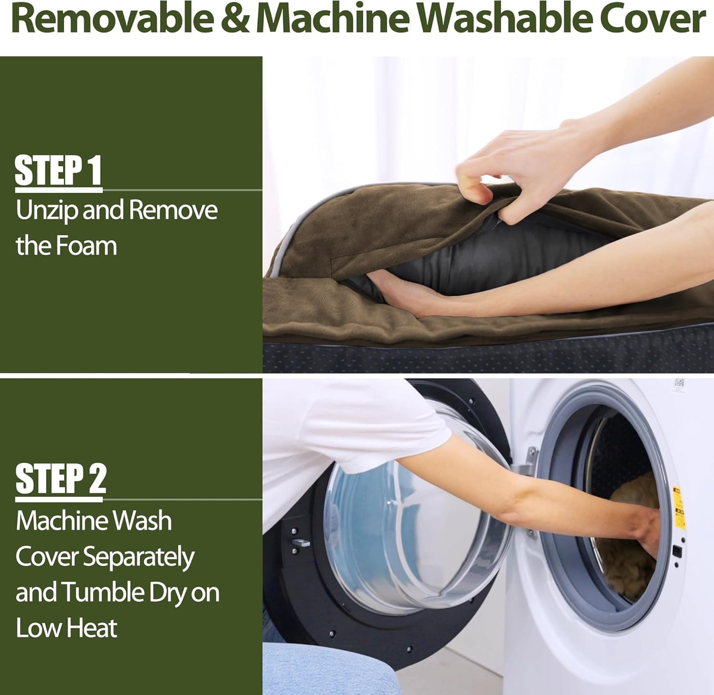 Orthopedic Dog Beds for Large Dogs, Waterproof Dog Beds, Egg-Crate Foam Dogs Couch Beds, Comfy Bolster Pet Bed with Removable Washable Cover, Nonskid Bottom (Large,Brown)