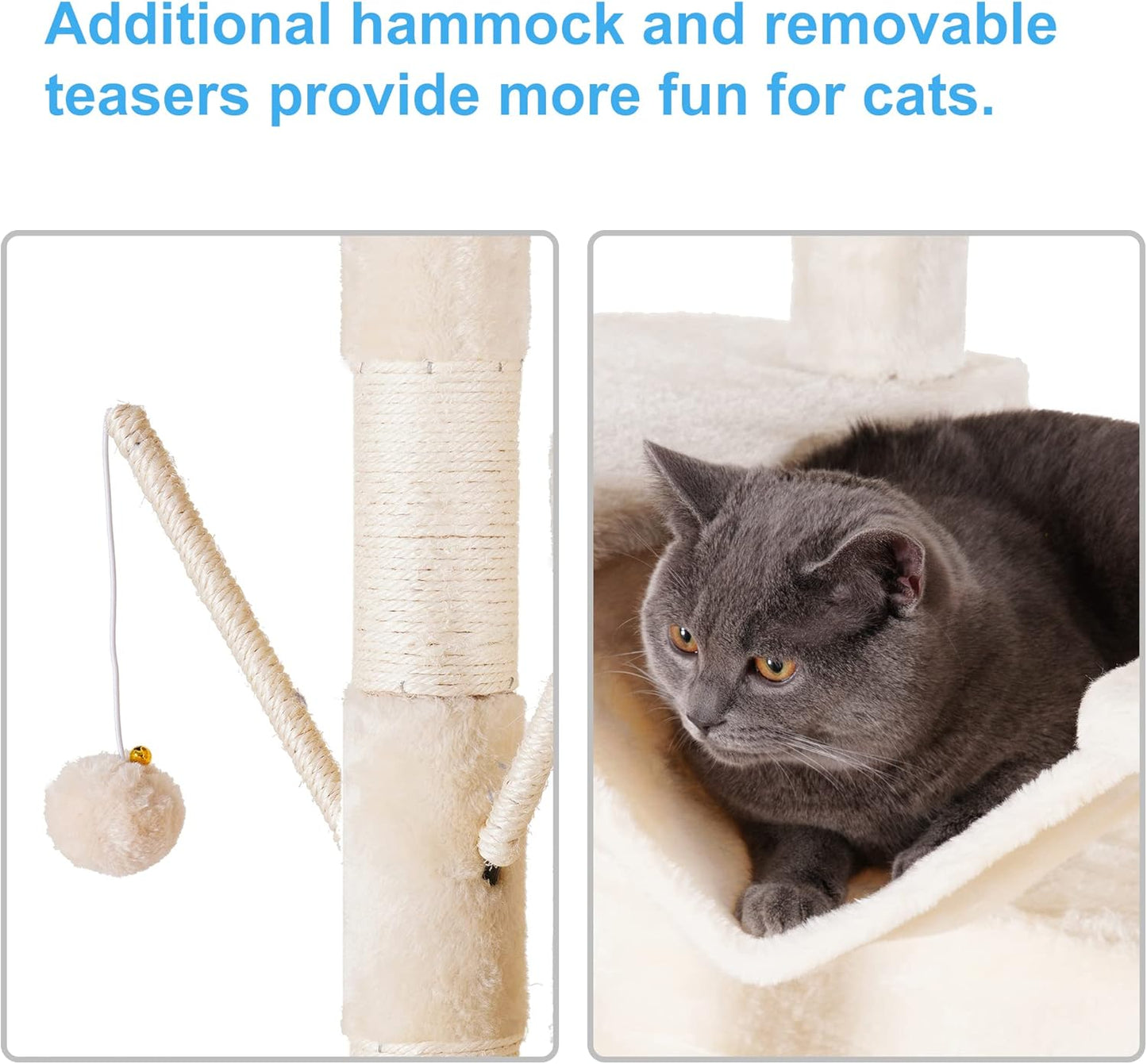 Hey-brother Cat Tree, 71 inches XL Large Cat Tower for Indoor Cats, Multi-Level Cat House with 3 Padded Perches, Big Scratcher, Cozy Basket, 2 Cat Condos and Scratching Posts, Beige MPJ034M