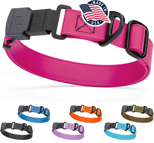 Dogline Biothane Waterproof Dog Collar with Herm Sprenger Black Stainless Steel Quick Release Buckle – Heavy Duty Tactical Durable Collar for Dogs – Comfortable and Safe Pet Collar W1 L15-25 Magenta