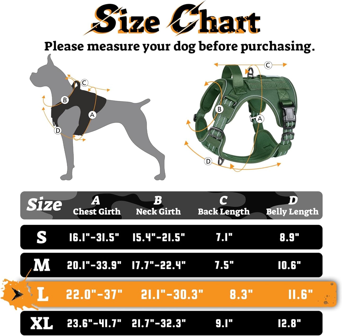 rabbitgoo Dog Harness for Large Dogs No Pull, Tactical Service Pet Vest with Molle and Control Handle, Adjustable and Reflective Military Harness for Easy Walking and Training, Green, L