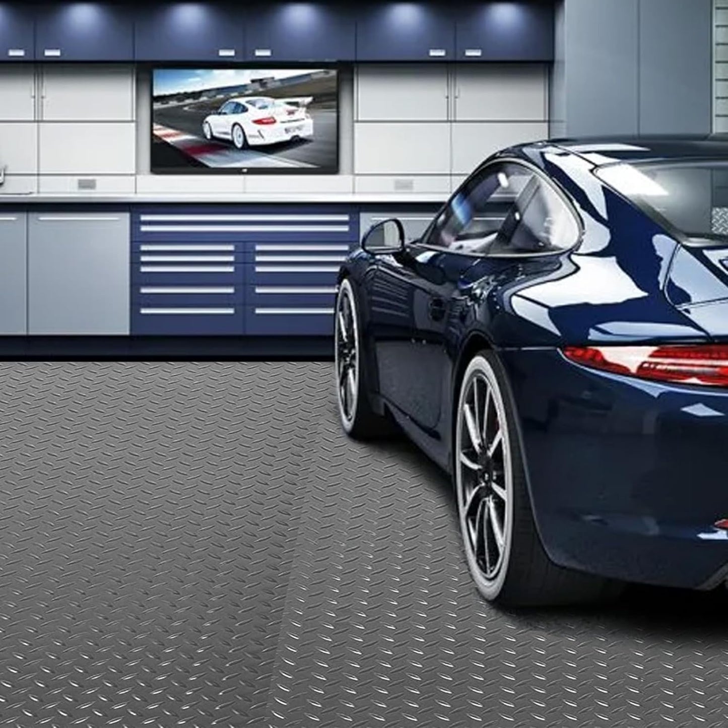 Boshen 7.5Ft x 17Ft Rubber Flooring Mats 1.6mm Diamond Plate Flooring Roll 127.5sqft Rubber Trailer Garage Floor Mats Non-Slip Floor Protector Mat for Garage Warehouse Gym Basement-Gray