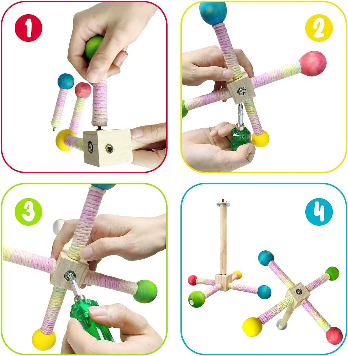 Parakeet Toys, Bird Toy Conure Grass Mat Budgie Shredder Hanging Set Cockatiel Foraging Toys Parrot Climbing WallToy Lovebird Cage Accessories for Small Birds (360 Spinning Toy)