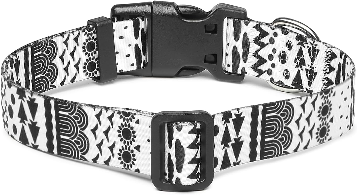 Mercano Adjustable Dog Collar - Special Design Patterns, Soft Nylon Comfortable Sturdy Pet Collar for Small Medium Large Dogs (L, Black White B)