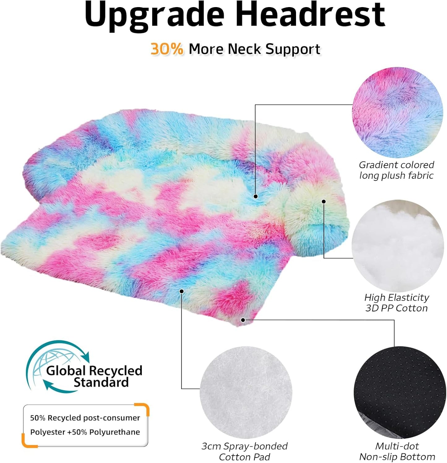 GGIB Calming Dog Bed Fluffy Plush Dog Mat for Furniture Protector with Removable Washable Cover for Large Medium Small Dogs and Cats (Large, Rainbow)