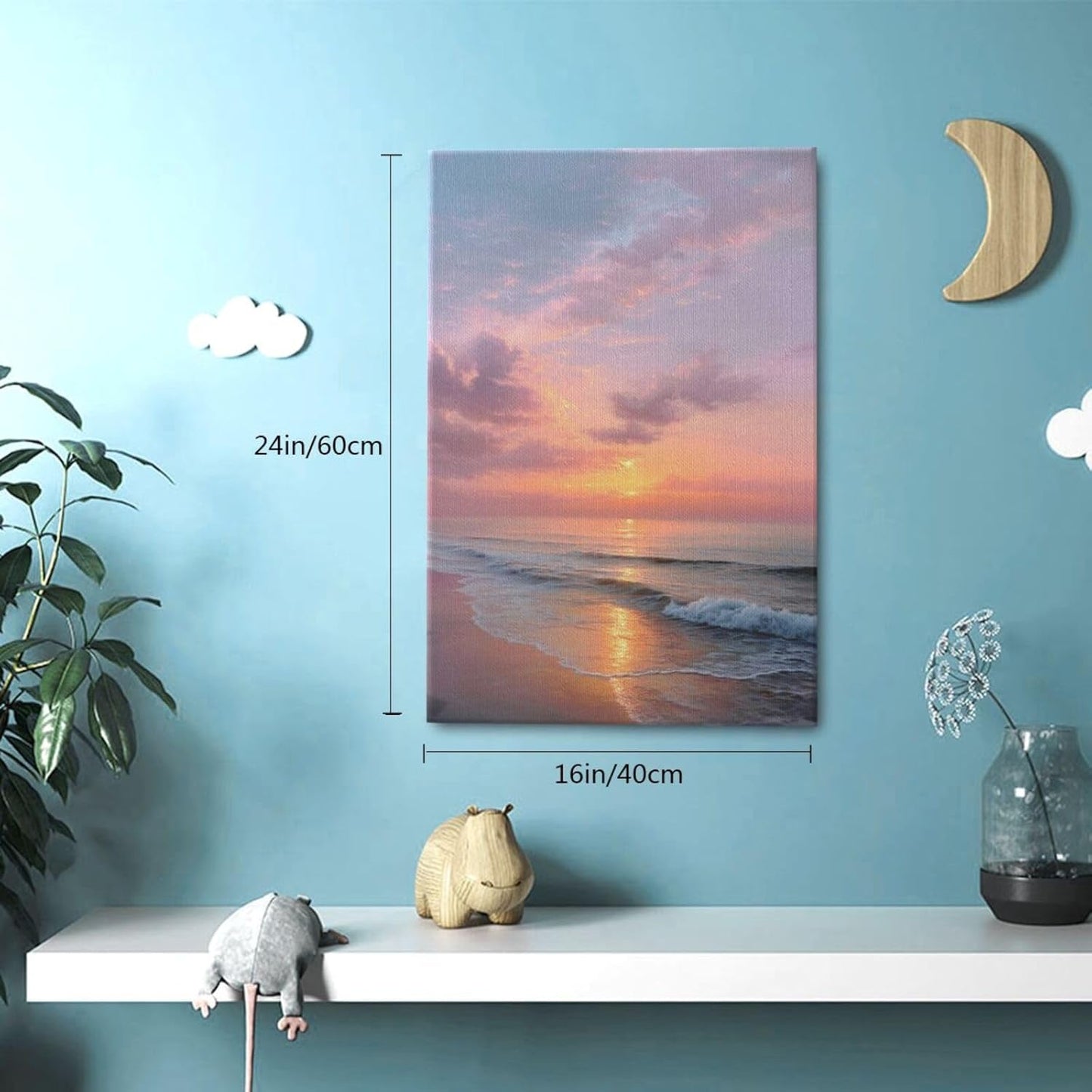 Beach Sunset Wall Art Ocean Coastal Scenery Wall Decor Seascape Picture Canvas Landscape Painting Print Framed Artwork Decorations for Living Room Office Bedroom Kitchen 16"x24"