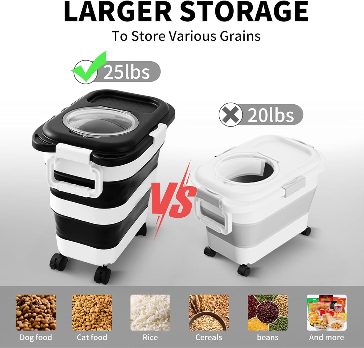 25 Lbs Dog Food Storage Container 2PCS, Collapsible Dog Food Container with Scoop for Pet/Dog/Cat/Bird Food,Keep Dry Food Fresh,Easy to Move(Black & White)