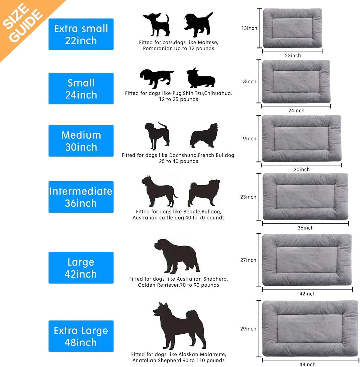 Dog Beds Crate Pad for Small Dogs Ultra Soft Dog Crate Bed Washable & Anti-Slip Kennel Pad,Cat Bed Pad Mat,Gray 24inch