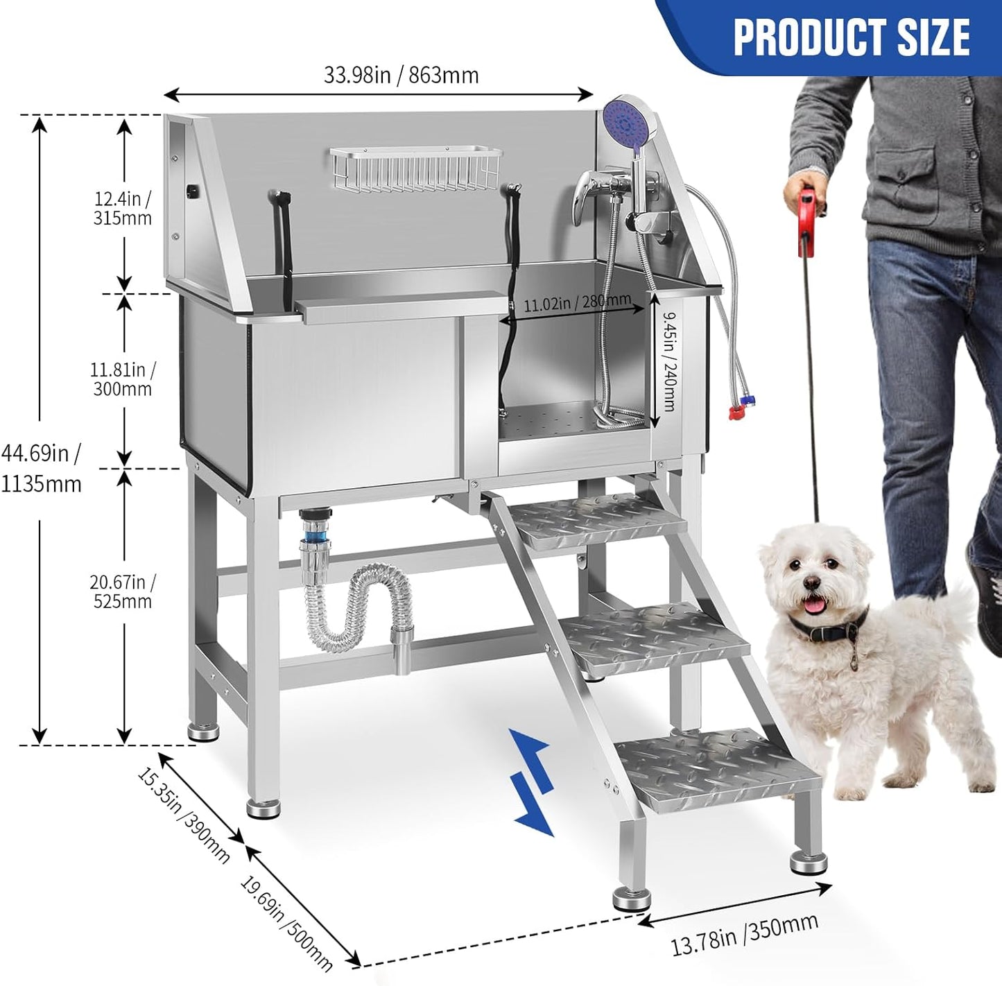 Electric Dog Bathing Station for Large Dogs, Height Adjustable Stainless Steel Dog Pet Washing Station, Professional Dog Grooming Tub with Electric Lift, Pet Wash Bath Station