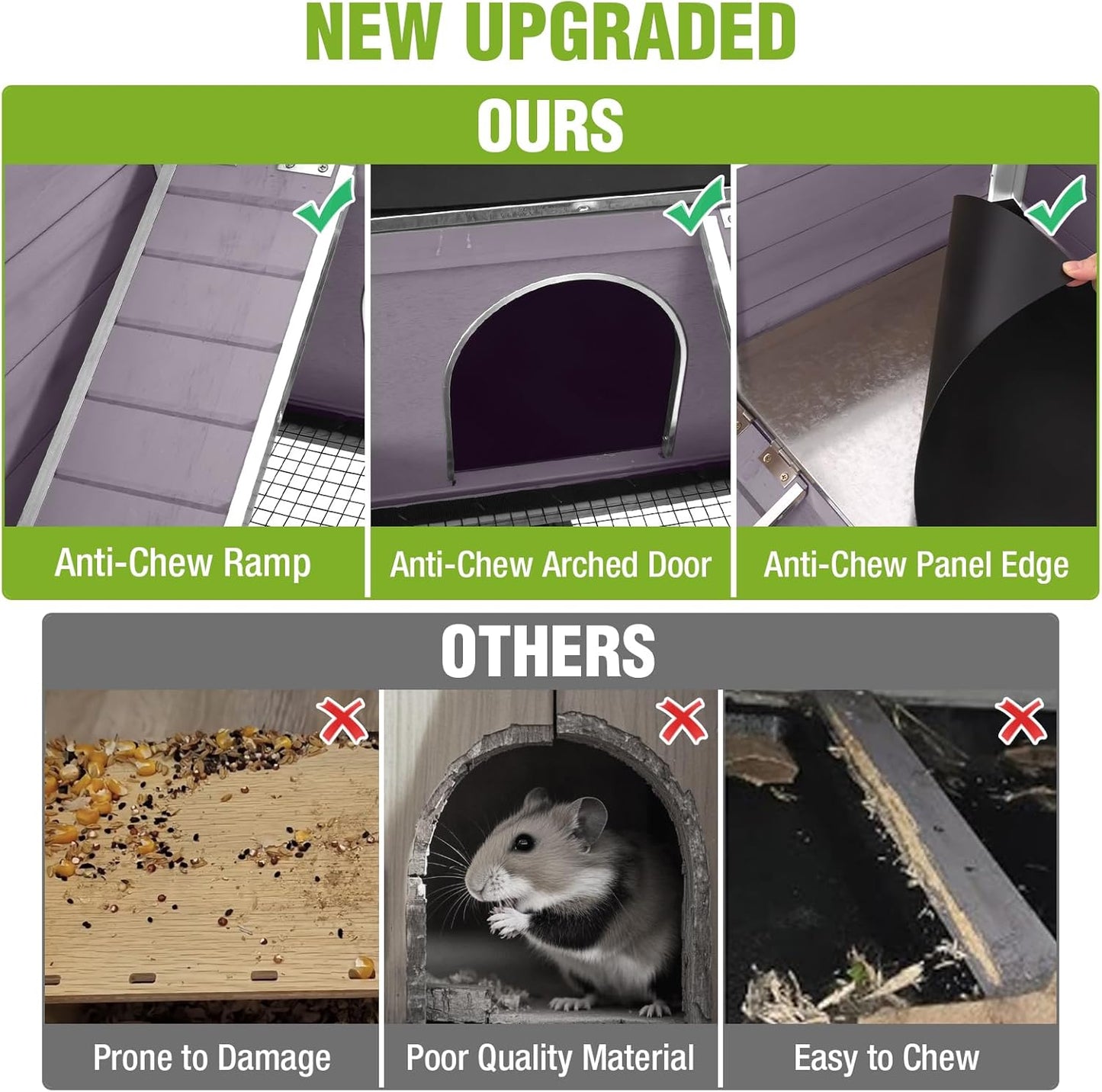 GUTINNEEN Indoor Guinea Pig Cage Rabbit Hutch with Chew-Proof Ramp, 2-Story Wooden Bunny House with Pull-Out Trays & Leakproof PVC Layer, Small Animal Cages with Detachable Legs (Gray)