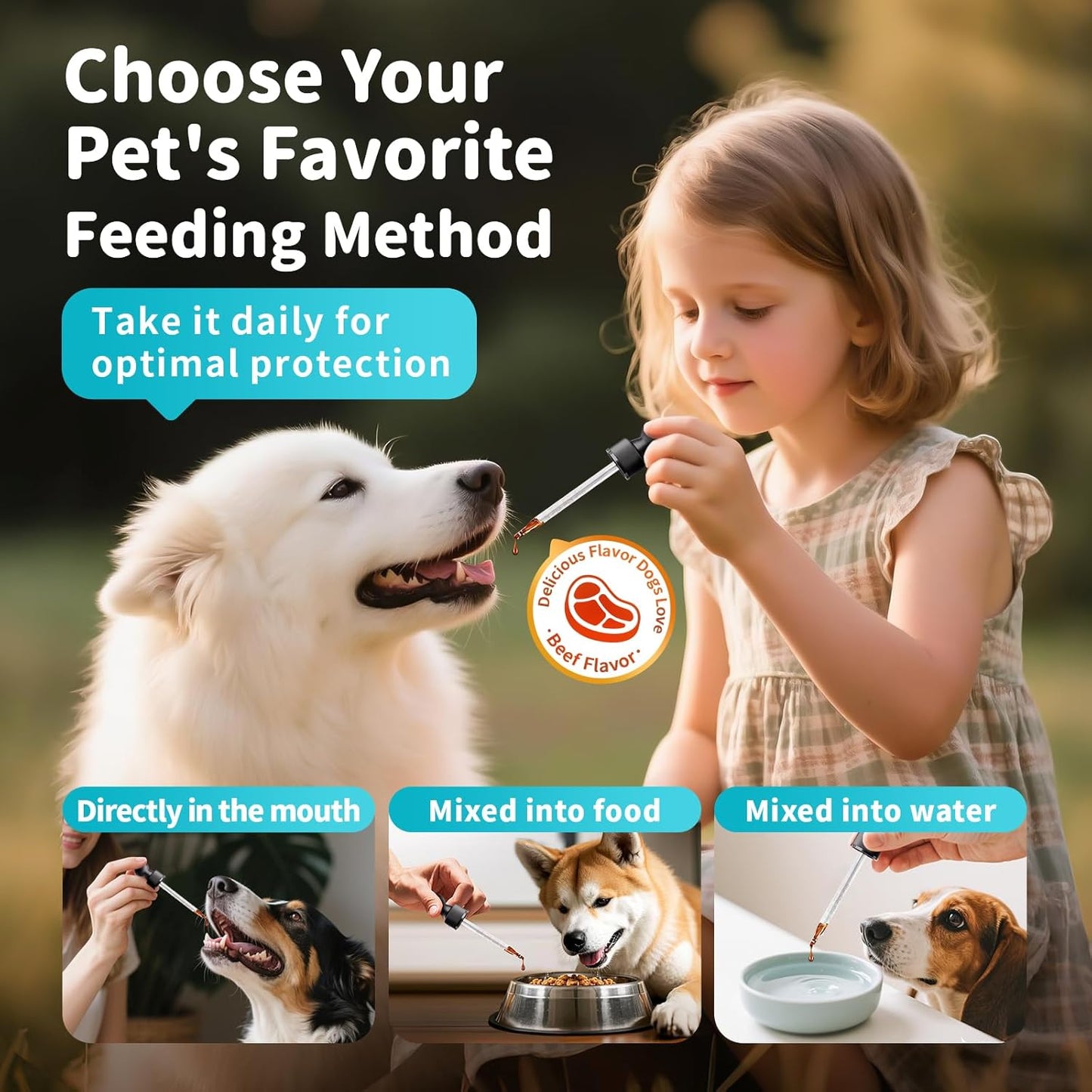 Flea & Tick Drops for Dogs – Natural Prevention with Neem, Oregano & Pumpkin Seed Oil – Liquid Supplement, Beef Flavor, 2 FL Oz, Long-Lasting Protection for All Breeds & Sizes